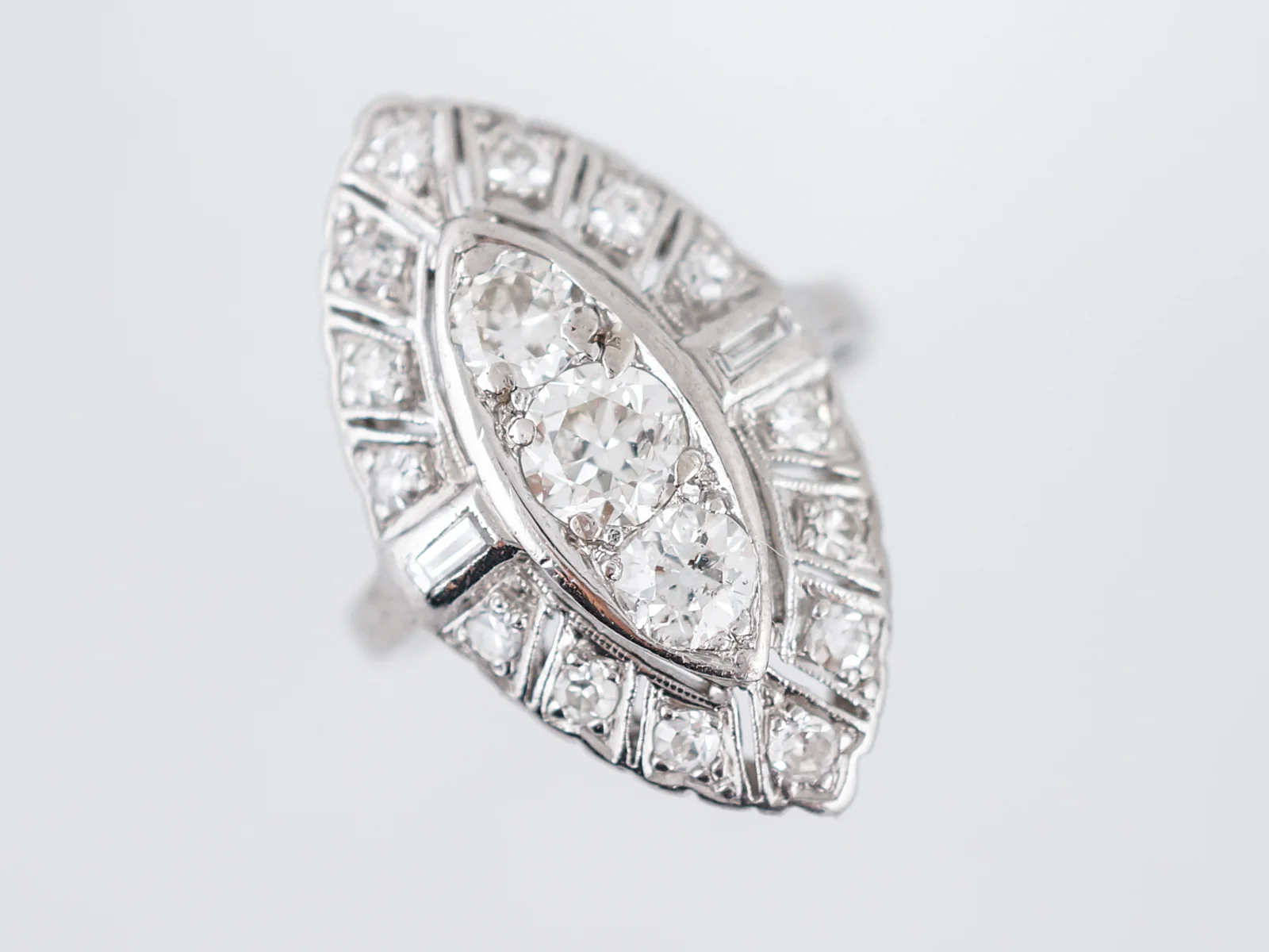 Antique Right Hand Ring Art Deco 1.17 Old European Cut Diamond in Platinum - Image 4