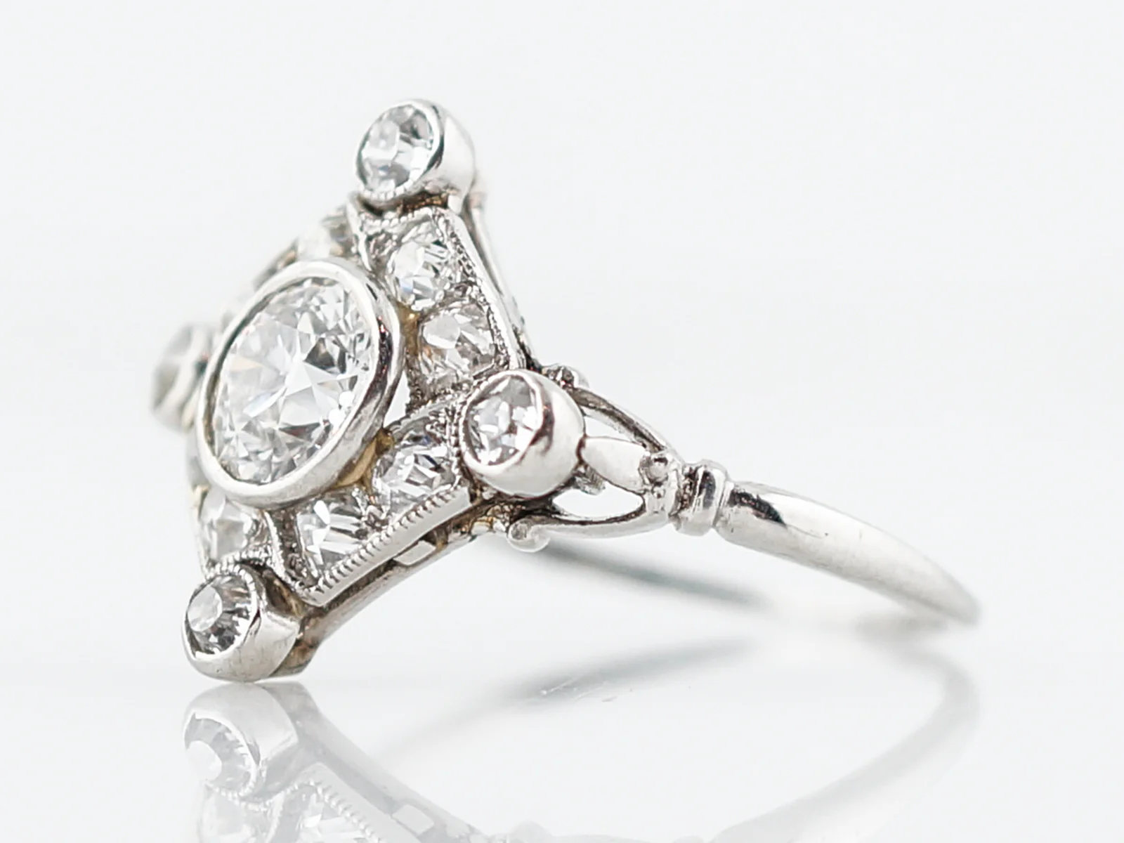 Antique Right Hand Ring Art Deco .66 Old European Cut Diamond in Platinum - Image 2