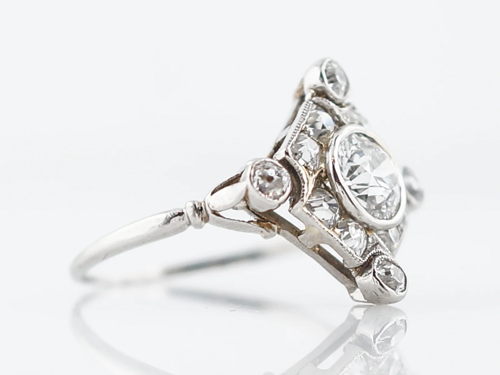 Antique Right Hand Ring Art Deco .66 Old European Cut Diamond in Platinum - Image 3
