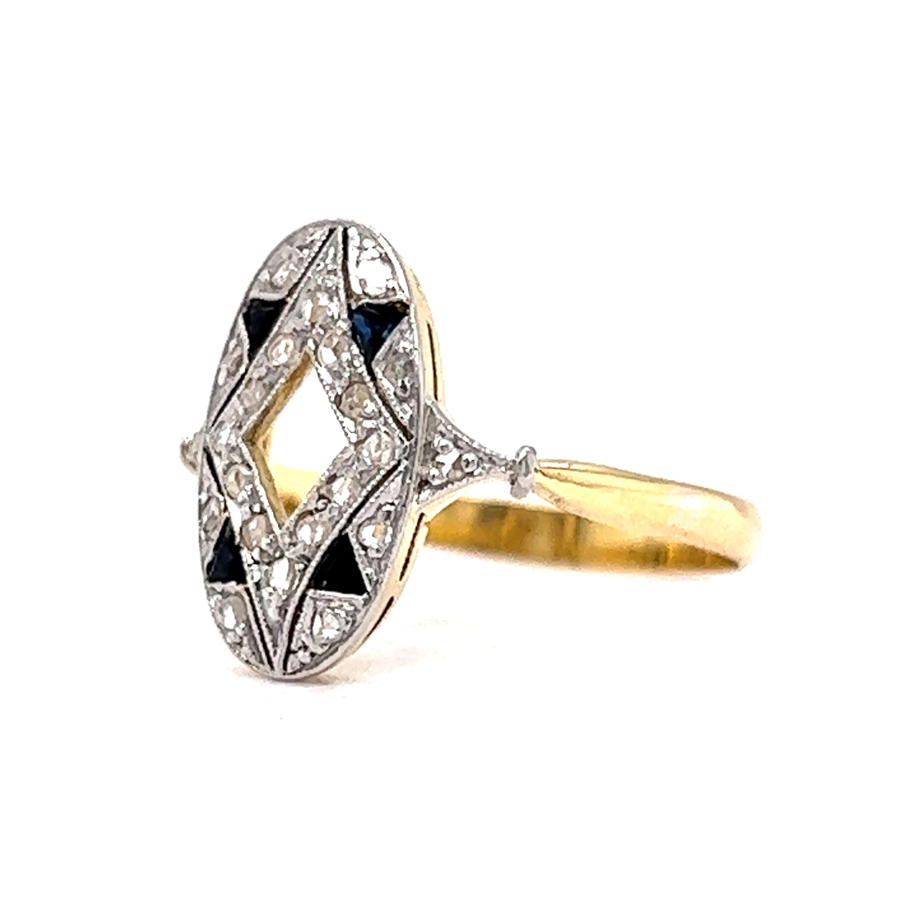 Antique Rose Cut Diamond & Sapphire Ring in 14k Gold - Image 2