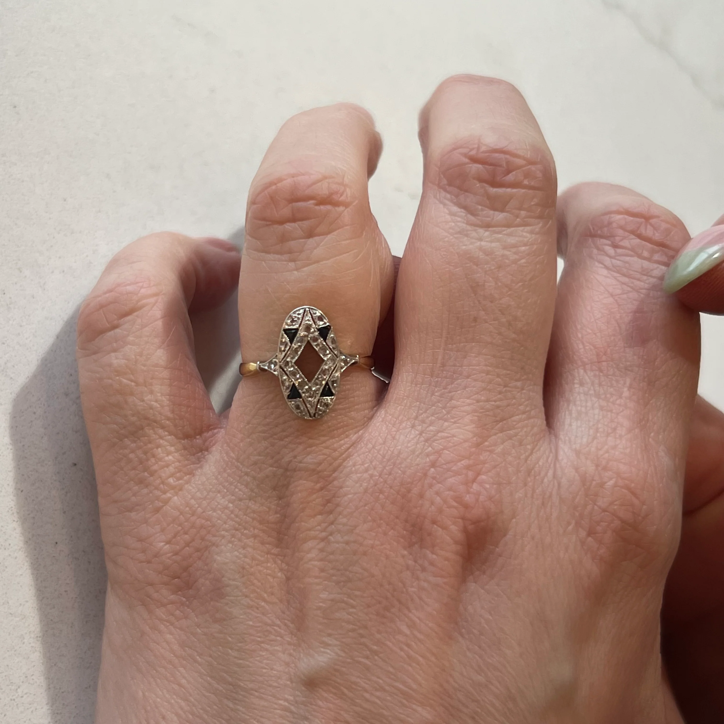 Antique Rose Cut Diamond & Sapphire Ring in 14k Gold - Image 6