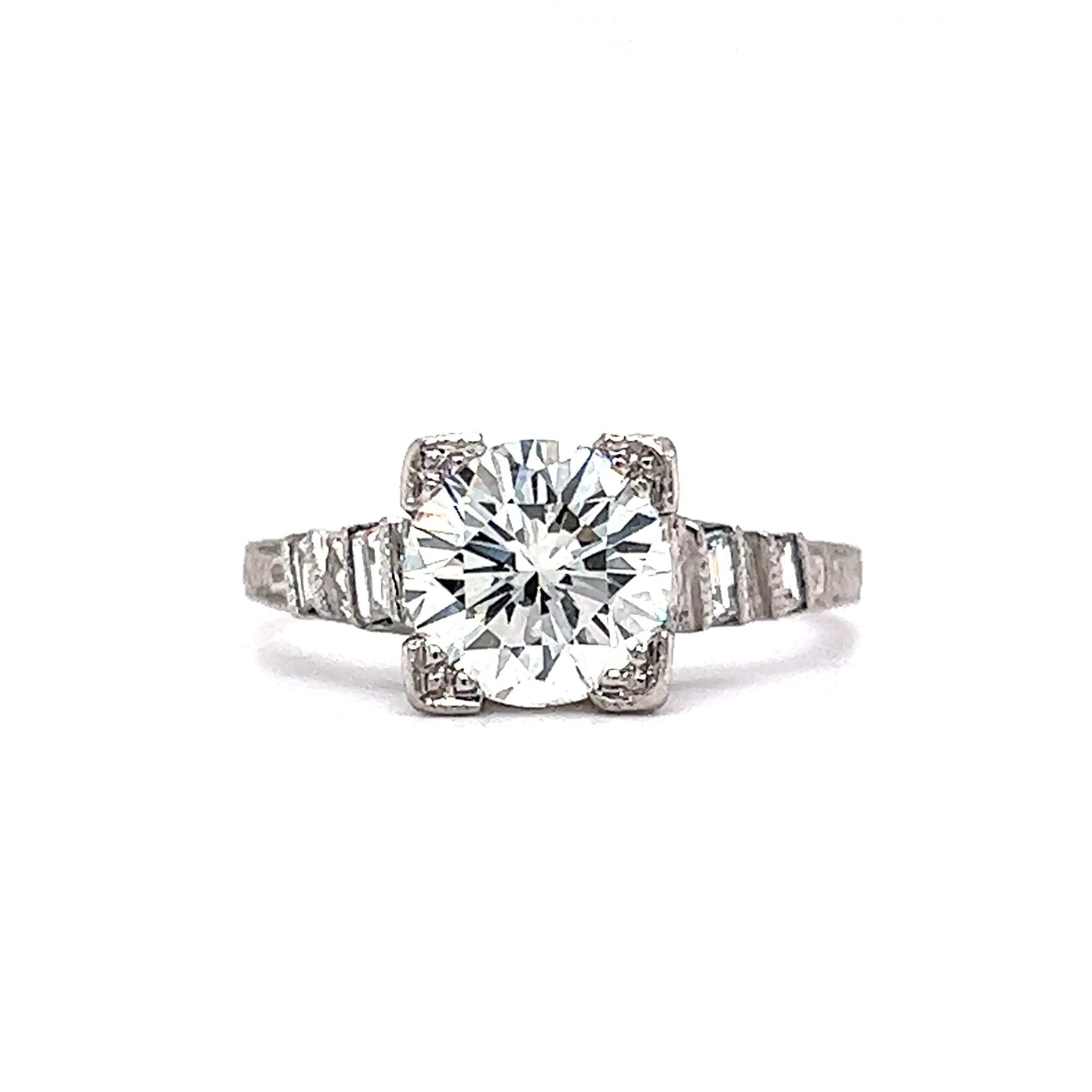 1.51 Antique Round Brilliant Cut Diamond Engagement Ring in Platinum