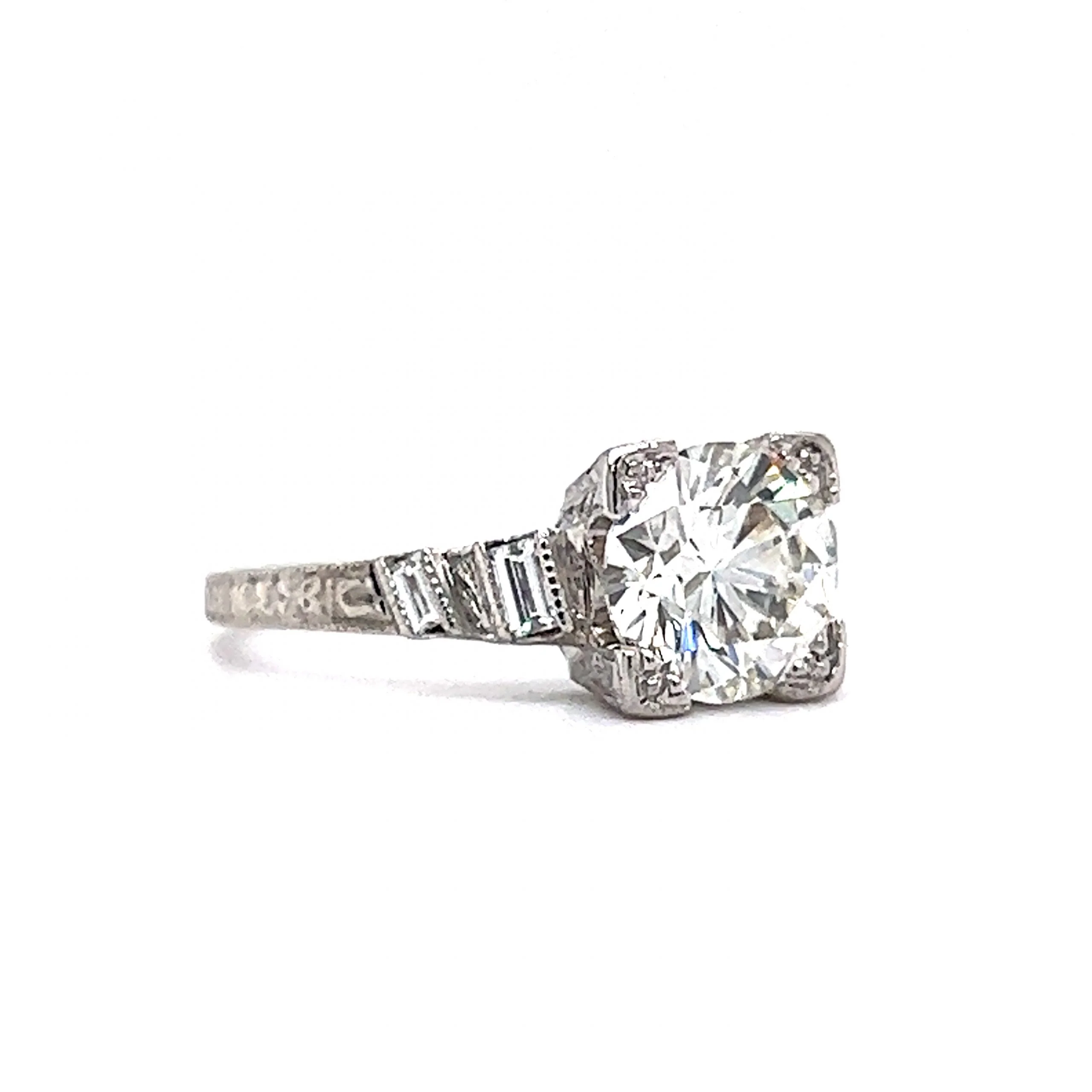 1.51 Antique Round Brilliant Cut Diamond Engagement Ring in Platinum - Image 3