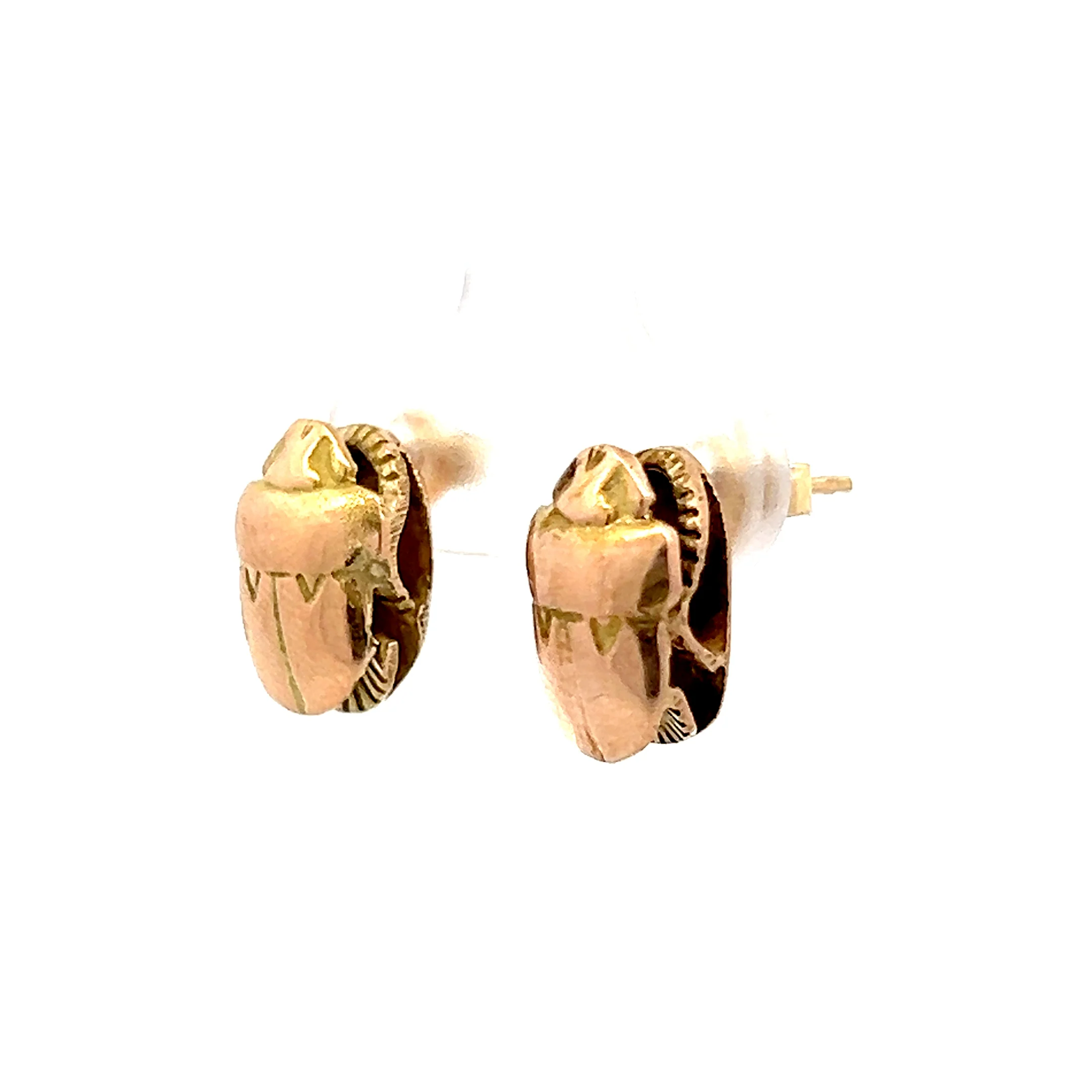 Antique Scarab Beetle Stud Earrings in 14k - Image 2