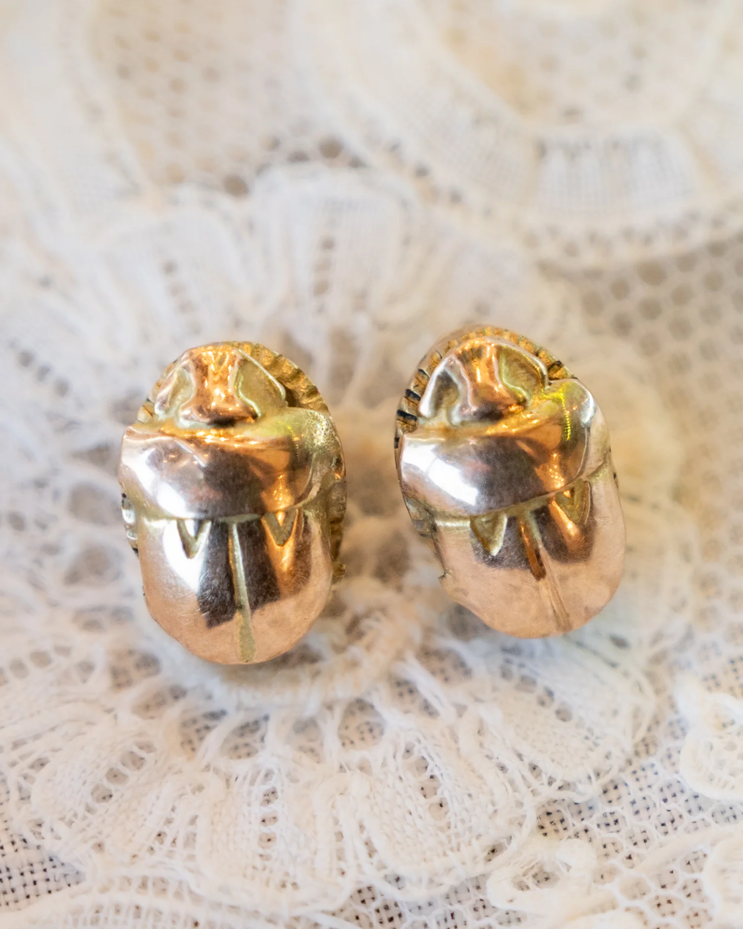 Antique Scarab Beetle Stud Earrings in 14k - Image 4