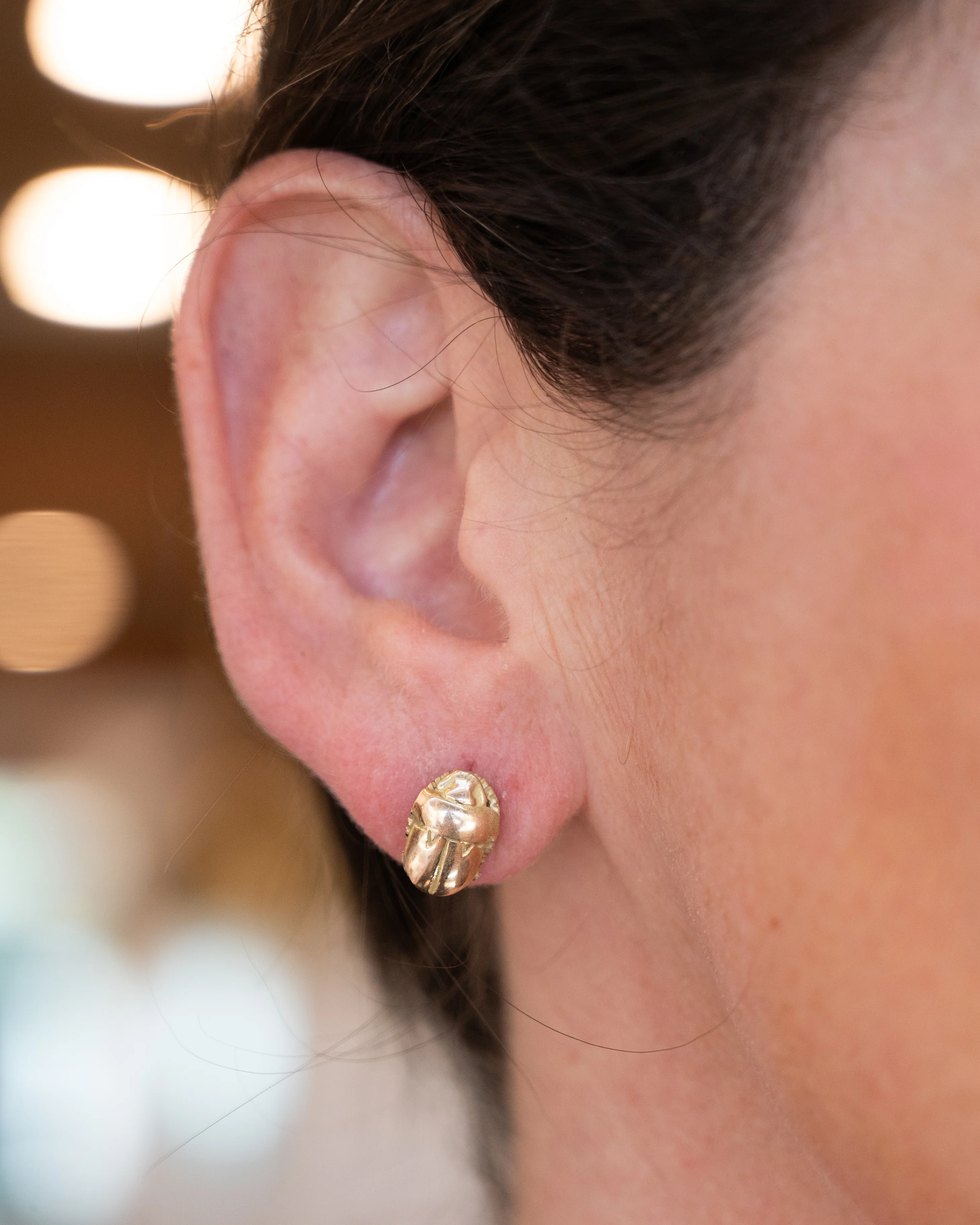 Antique Scarab Beetle Stud Earrings in 14k - Image 5