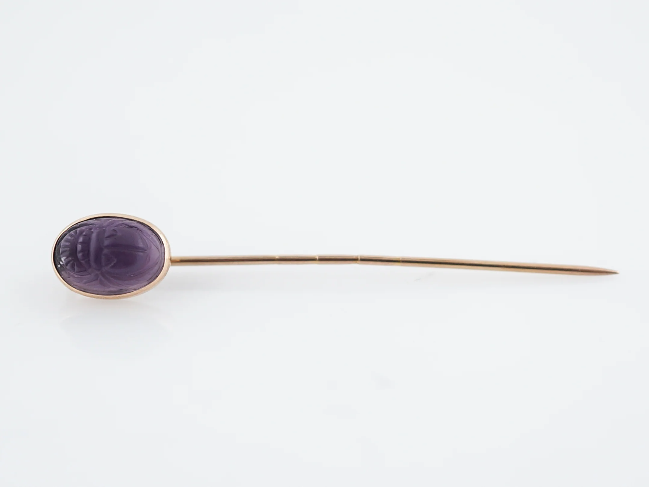 Antique Scarab Stick Pin Victorian 1.48 Carved Cabochon Amethyst in 14k Yellow Gold - Image 2