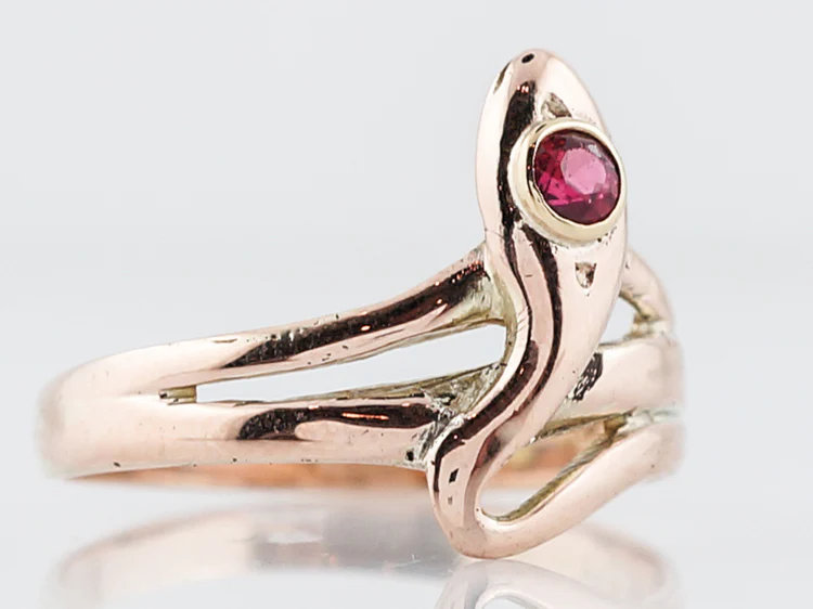 Antique Snake Ring Victorian .13 Round Cut Ruby in 14k Rose Gold - Image 2
