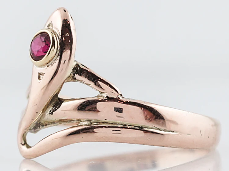 Antique Snake Ring Victorian .13 Round Cut Ruby in 14k Rose Gold - Image 3