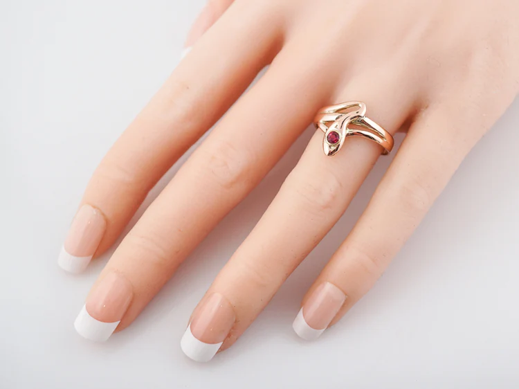Antique Snake Ring Victorian .13 Round Cut Ruby in 14k Rose Gold - Image 6