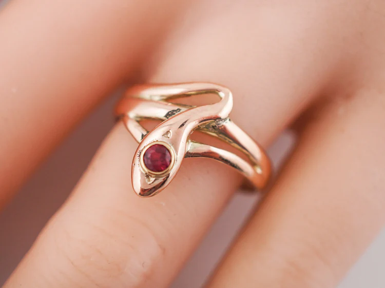 Antique Snake Ring Victorian .13 Round Cut Ruby in 14k Rose Gold - Image 8