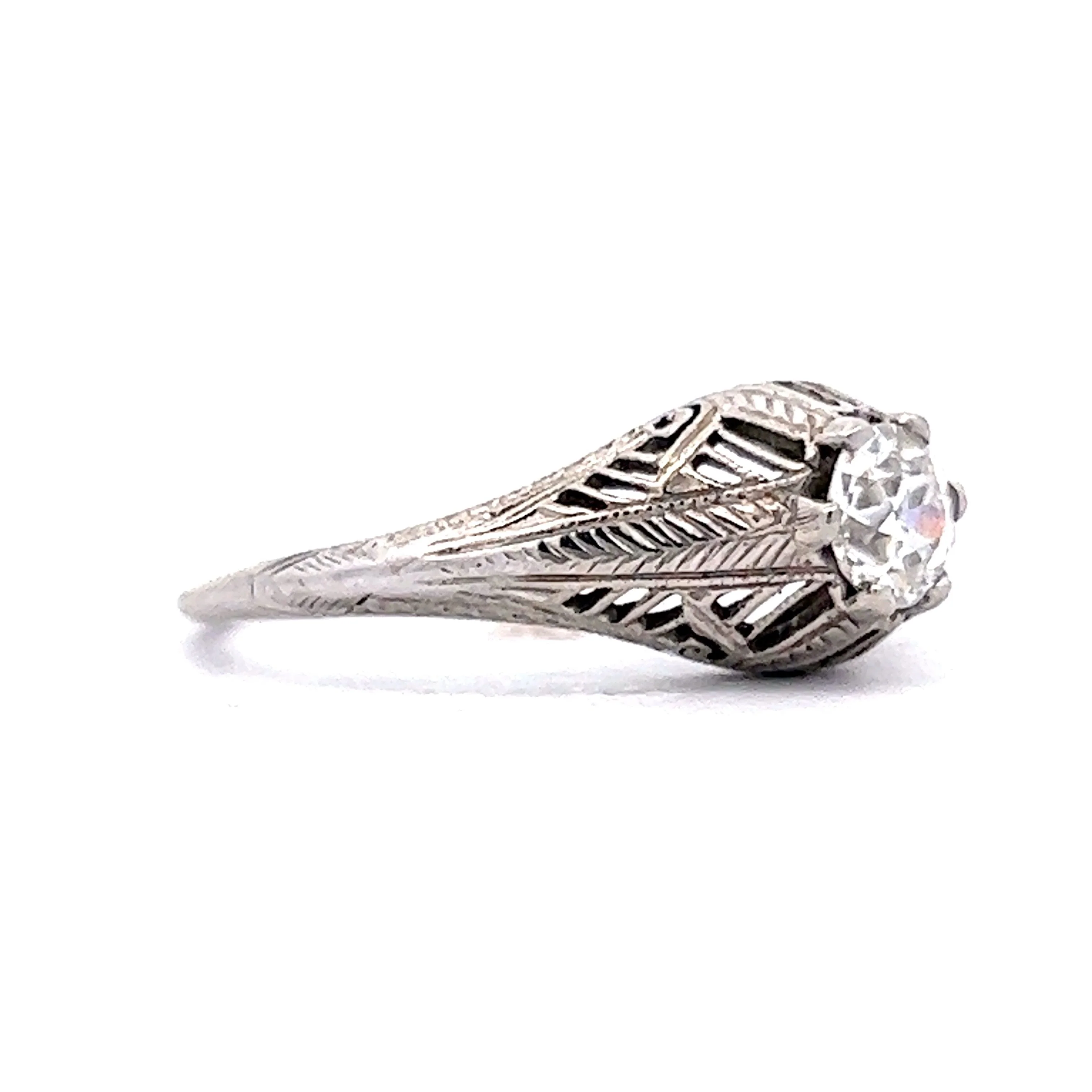 Antique Solitaire Diamond Ring Art Deco Filigree in 18k - Image 3