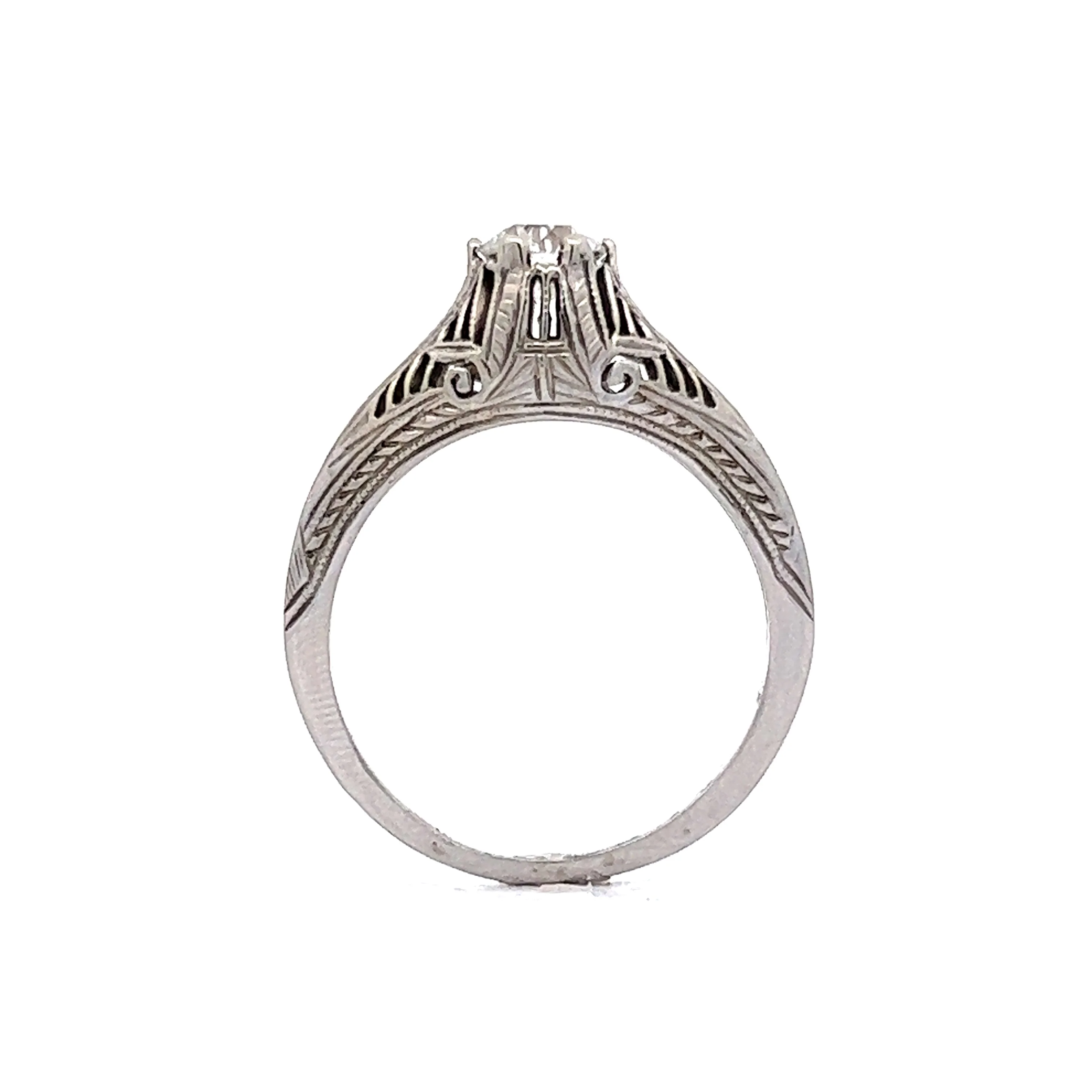 Antique Solitaire Diamond Ring Art Deco Filigree in 18k - Image 4