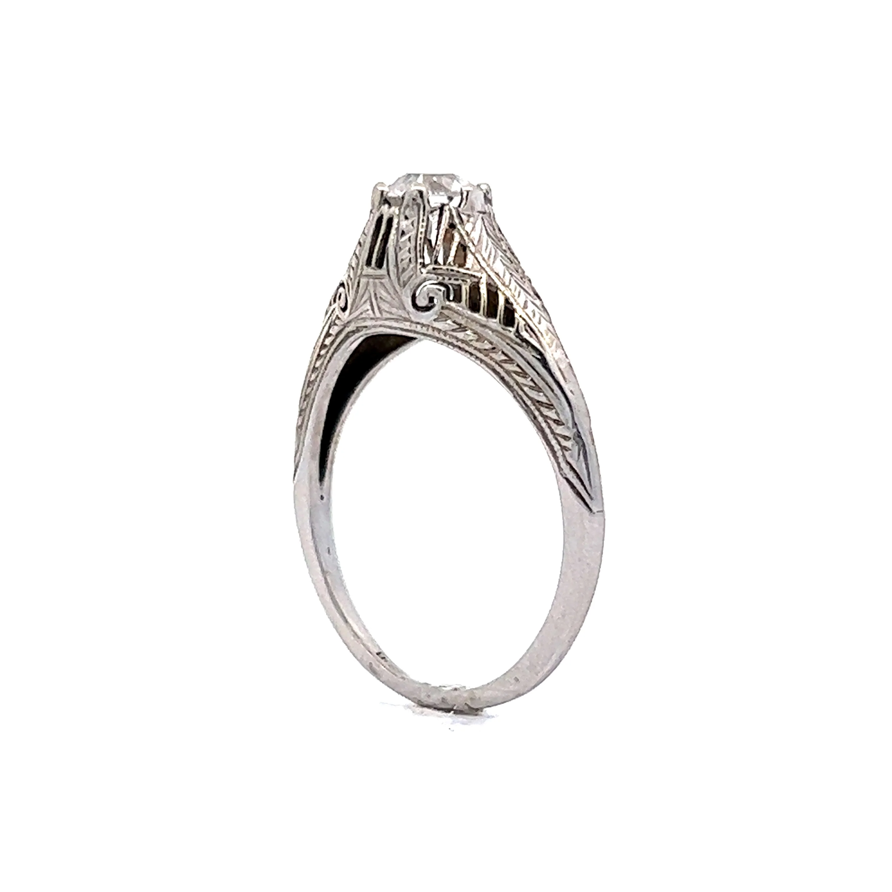 Antique Solitaire Diamond Ring Art Deco Filigree in 18k - Image 5