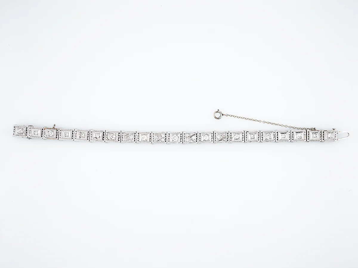 Antique Straight Line Bracelet Art Deco 2.00 Old European Cut Diamonds in 14K White Gold & Platinum - Image 2