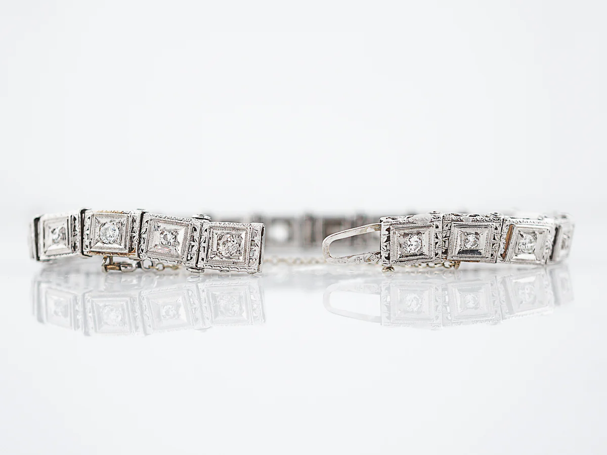 Antique Straight Line Bracelet Art Deco 2.00 Old European Cut Diamonds in 14K White Gold & Platinum - Image 4