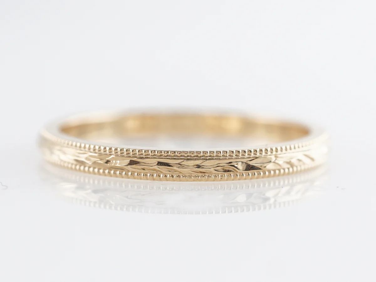 Antique Style Chevron Engraved Wedding Band in 14k