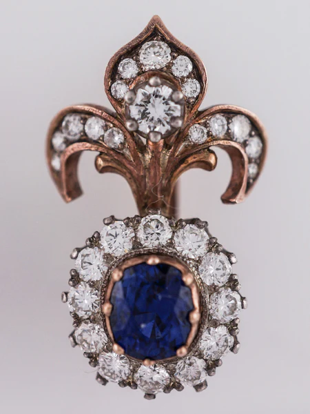 ***RTV***Antique Style Earrings Modern 1.46 Oval Cut Sapphires & 1.30 Round Brilliant Cut Diamonds in 14k Yellow Gold - Image 4