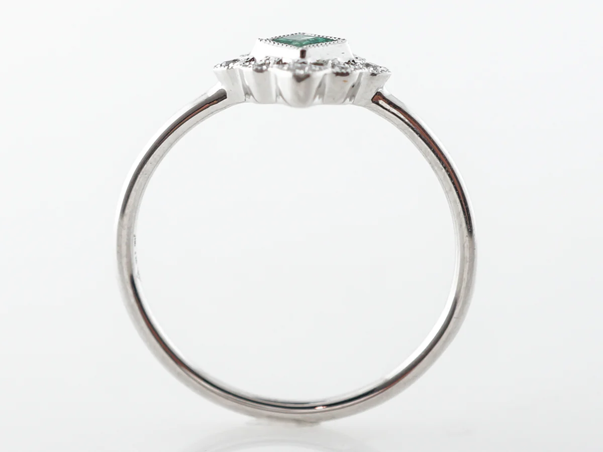 Antique Style Emerald & Diamond Ring in 14k White Gold - Image 4