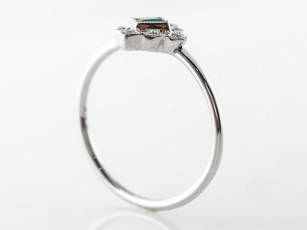 Antique Style Emerald & Diamond Ring in 14k White Gold - Image 5