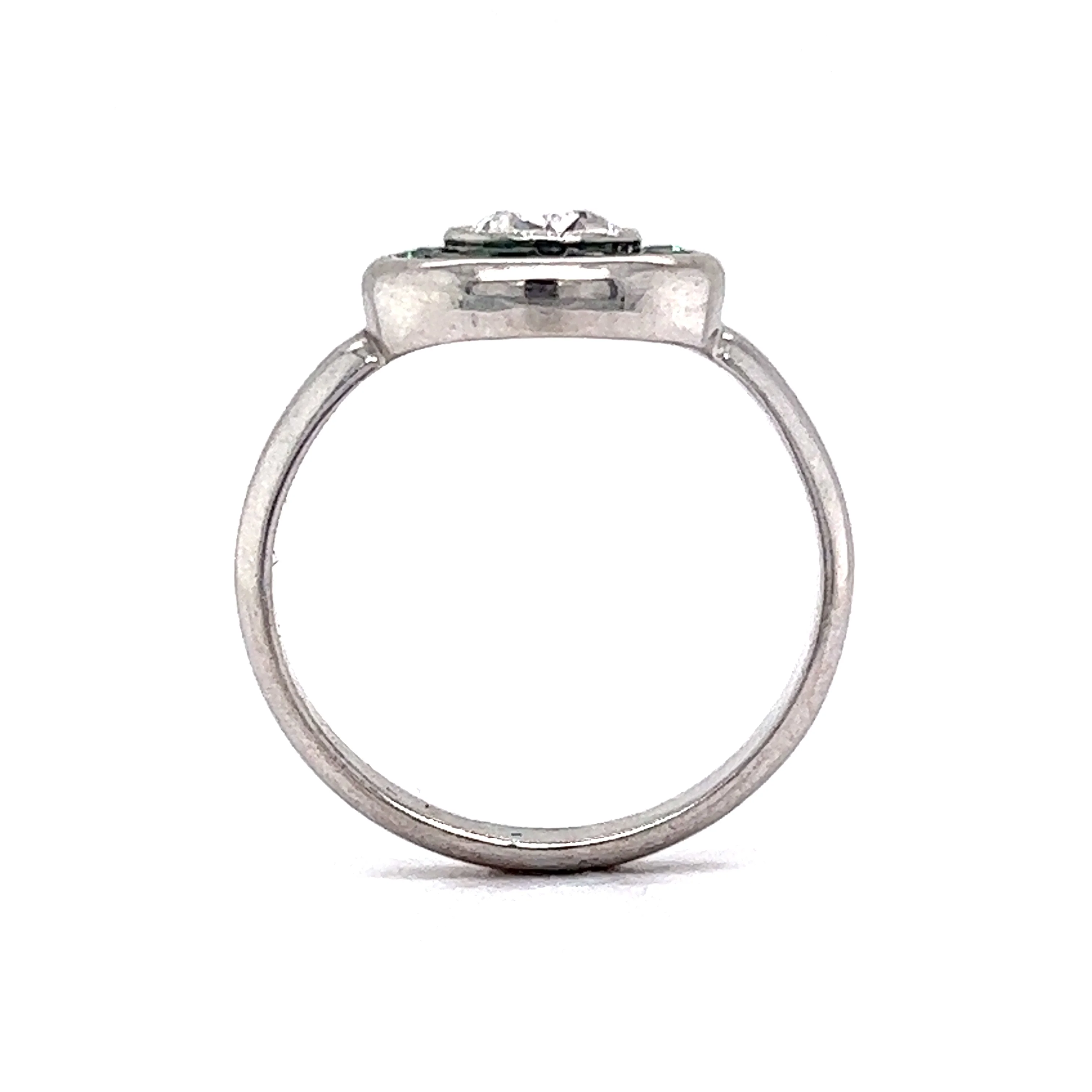 Old European Cut Diamond w/ Emerald Halo Cocktail Ring 18k White Gold - Image 4