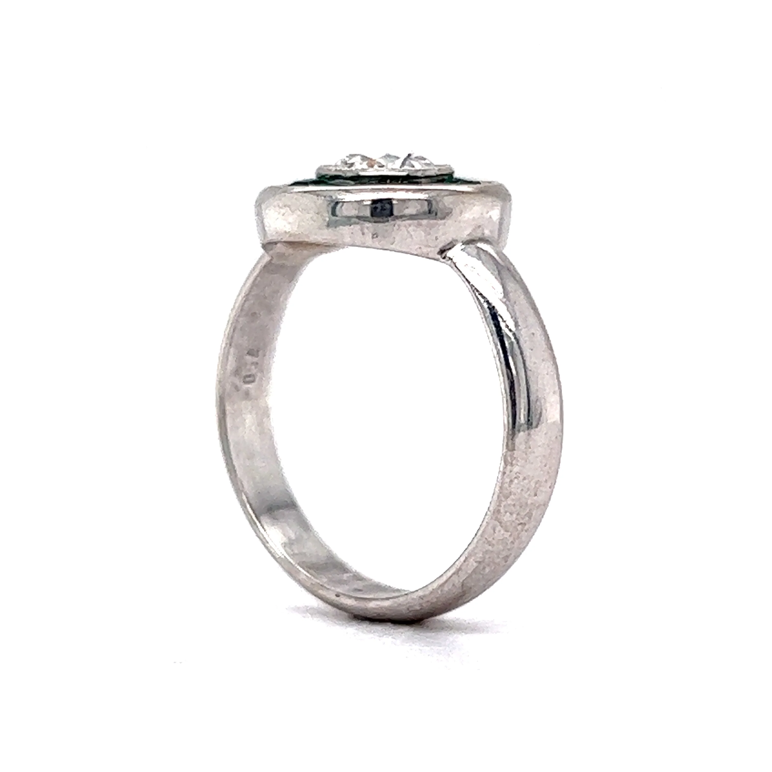 Old European Cut Diamond w/ Emerald Halo Cocktail Ring 18k White Gold - Image 5