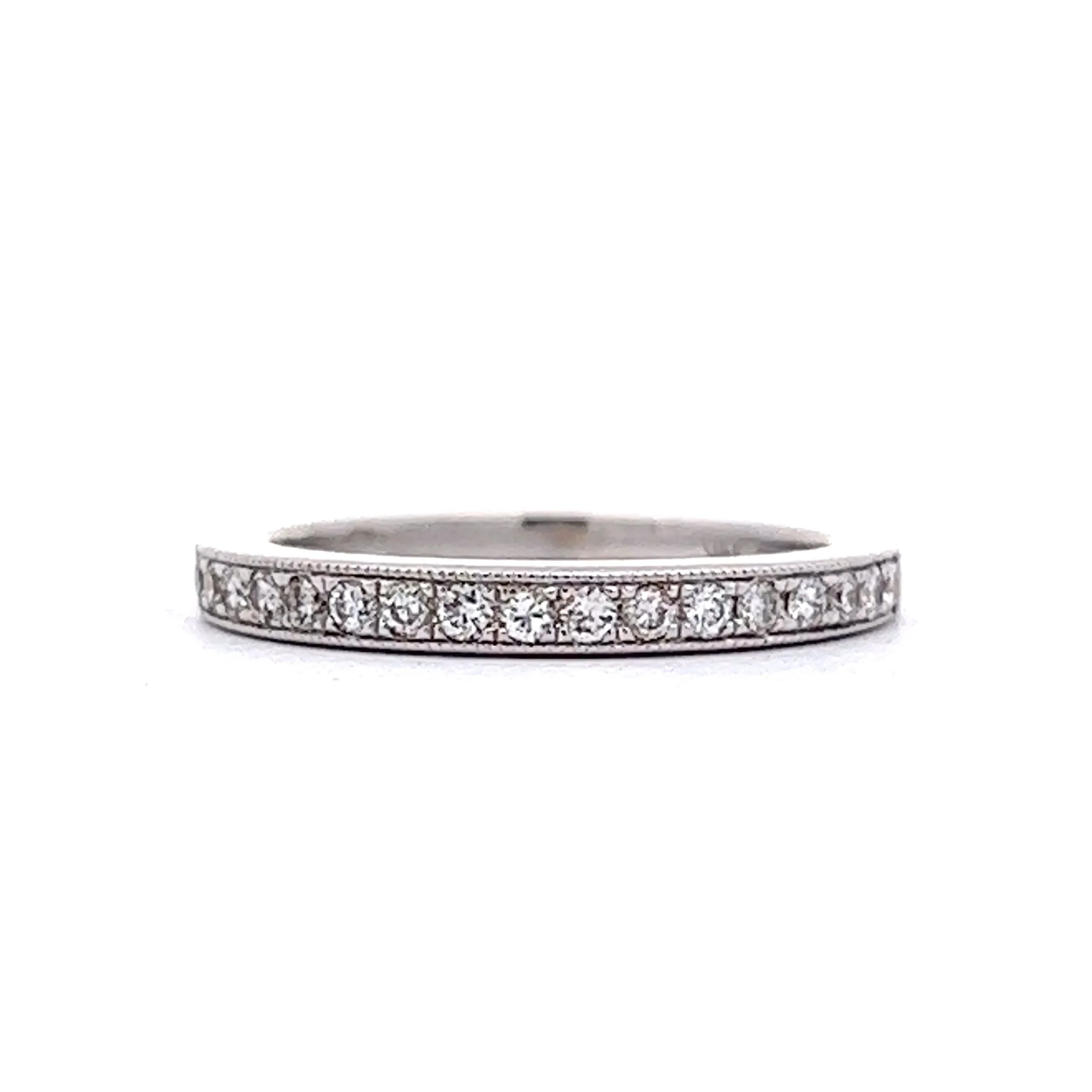 Antique Style Wedding Band w/ Diamonds in White Gold