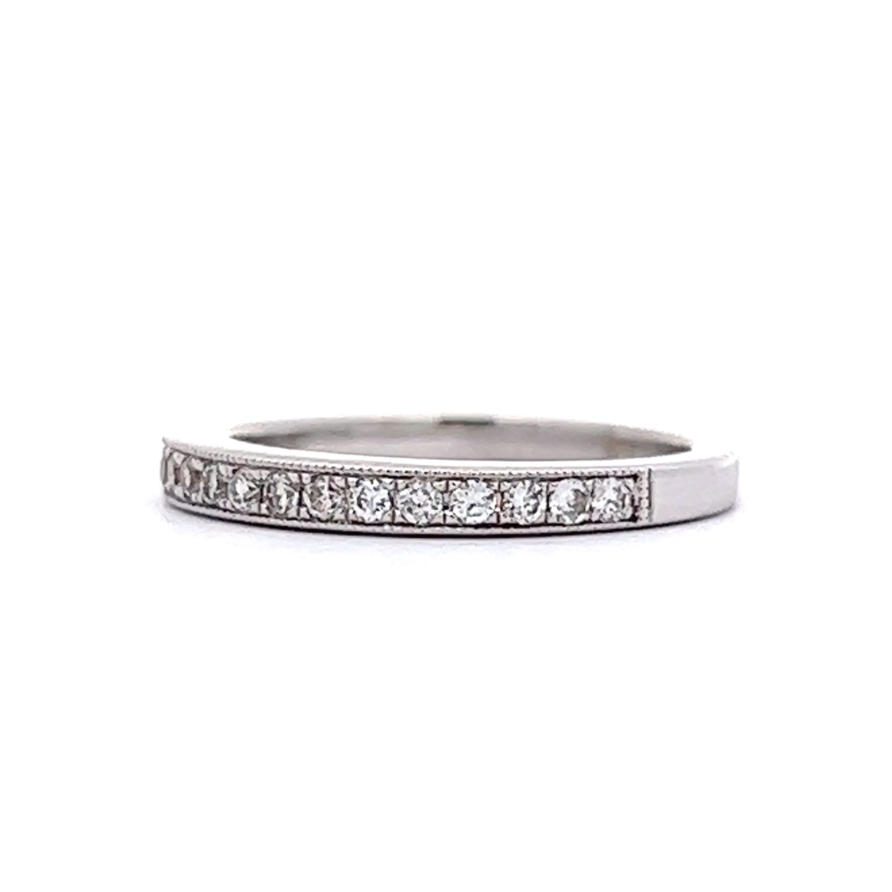 Antique Style Wedding Band w/ Diamonds in White Gold - Image 2