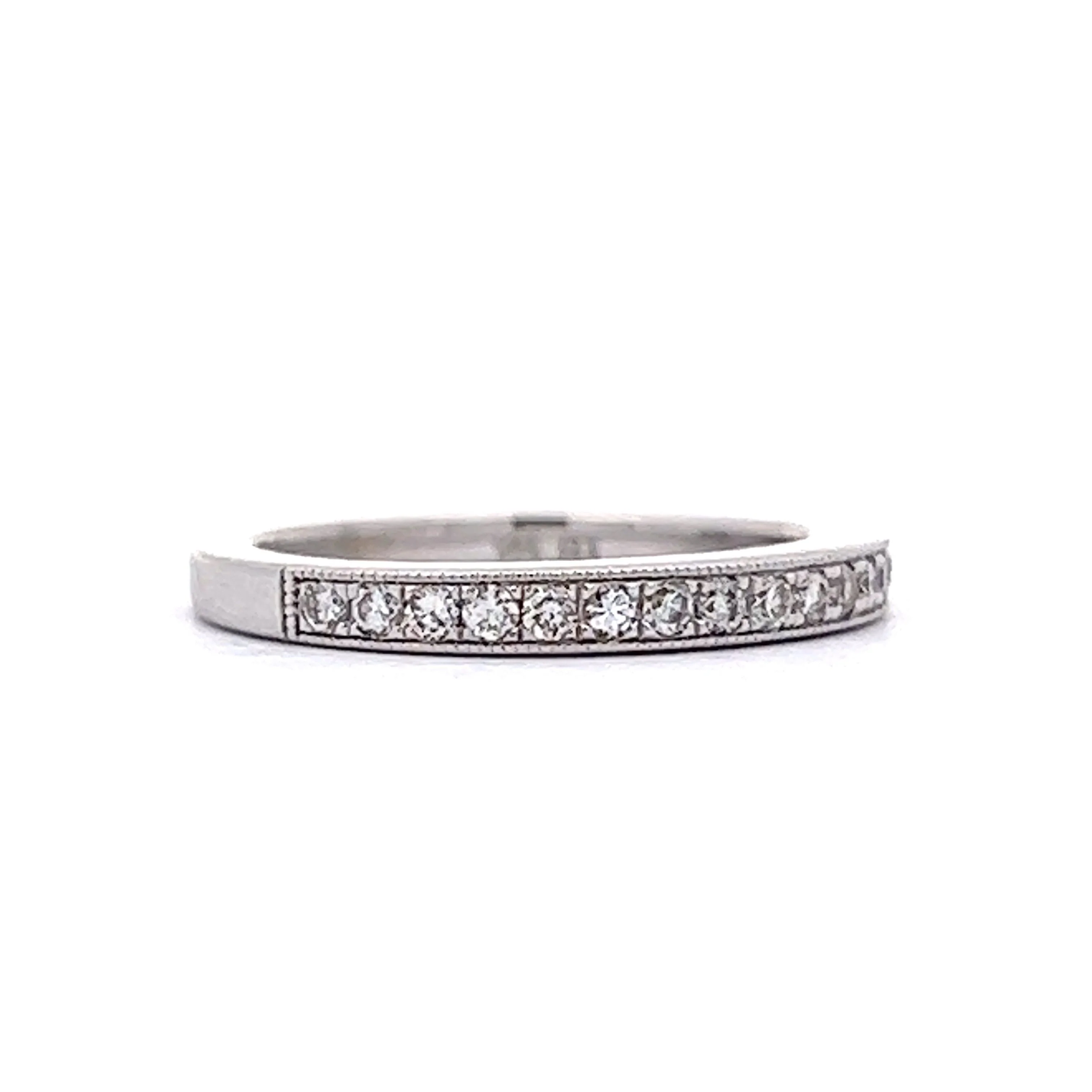Antique Style Wedding Band w/ Diamonds in White Gold - Image 3