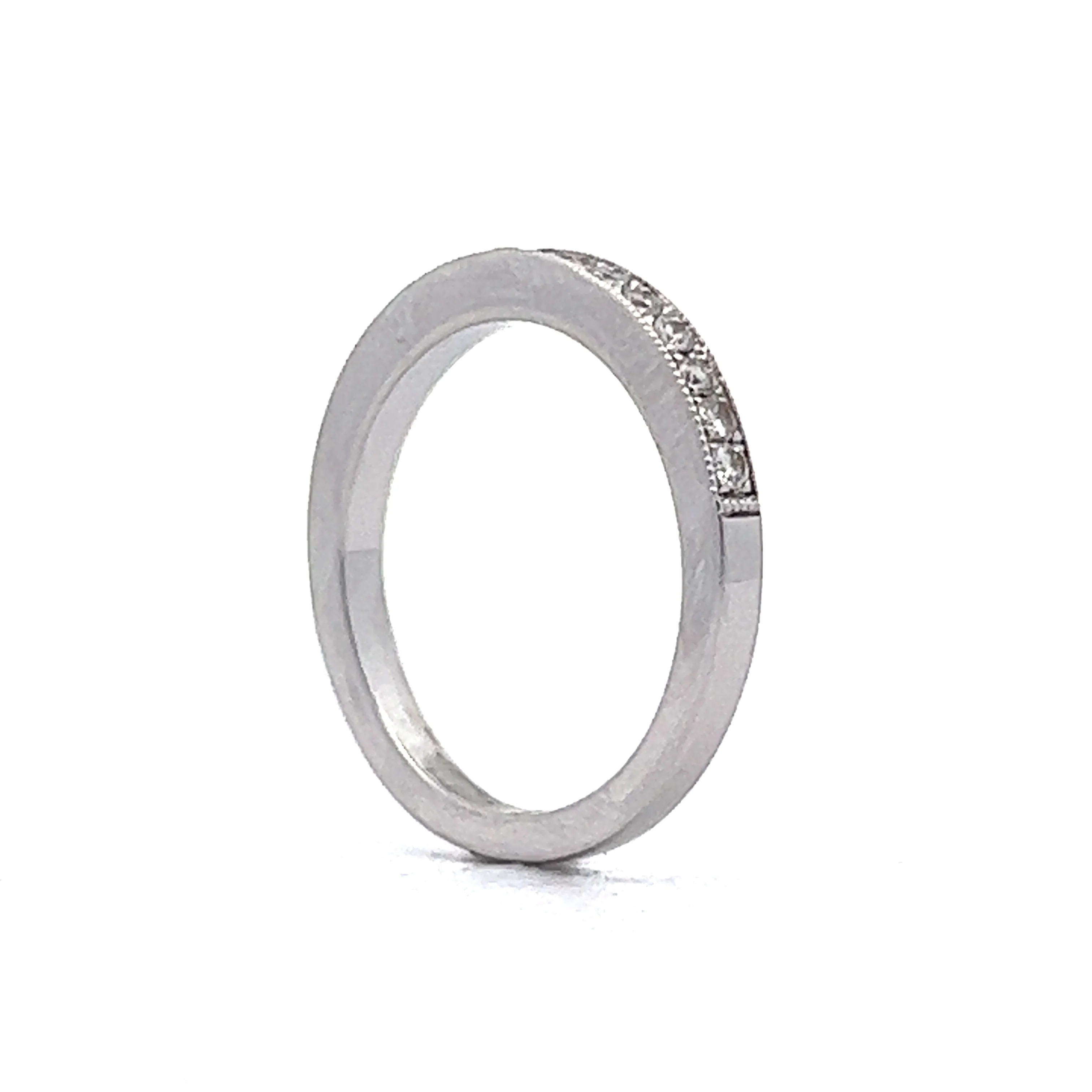 Antique Style Wedding Band w/ Diamonds in White Gold - Image 5