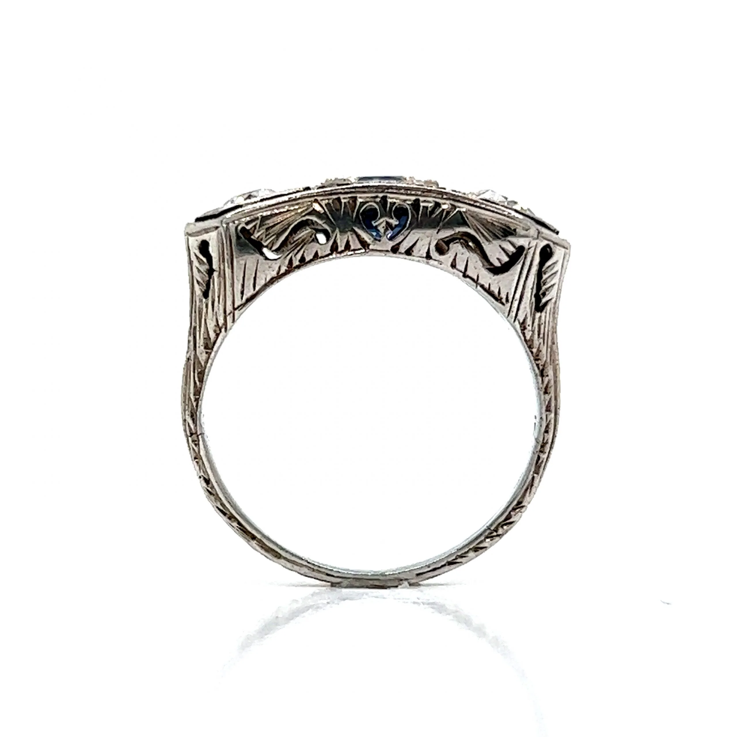 Antique Three Stone Sapphire & Diamond Engagement Ring in 18k - Image 4