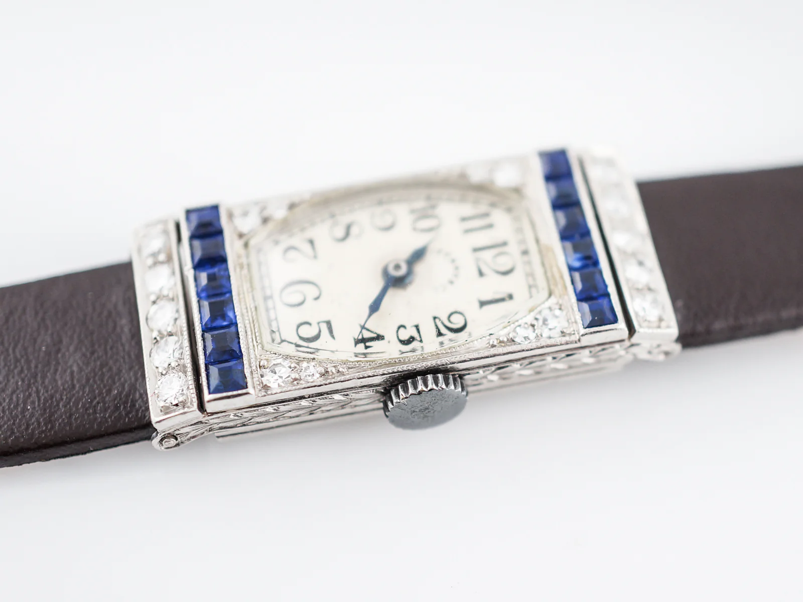 Antique Tiffany & Co Ladies Watch Art Deco 1.20 Square Cut Sapphires and .44 Diamonds in Platinum - Image 2
