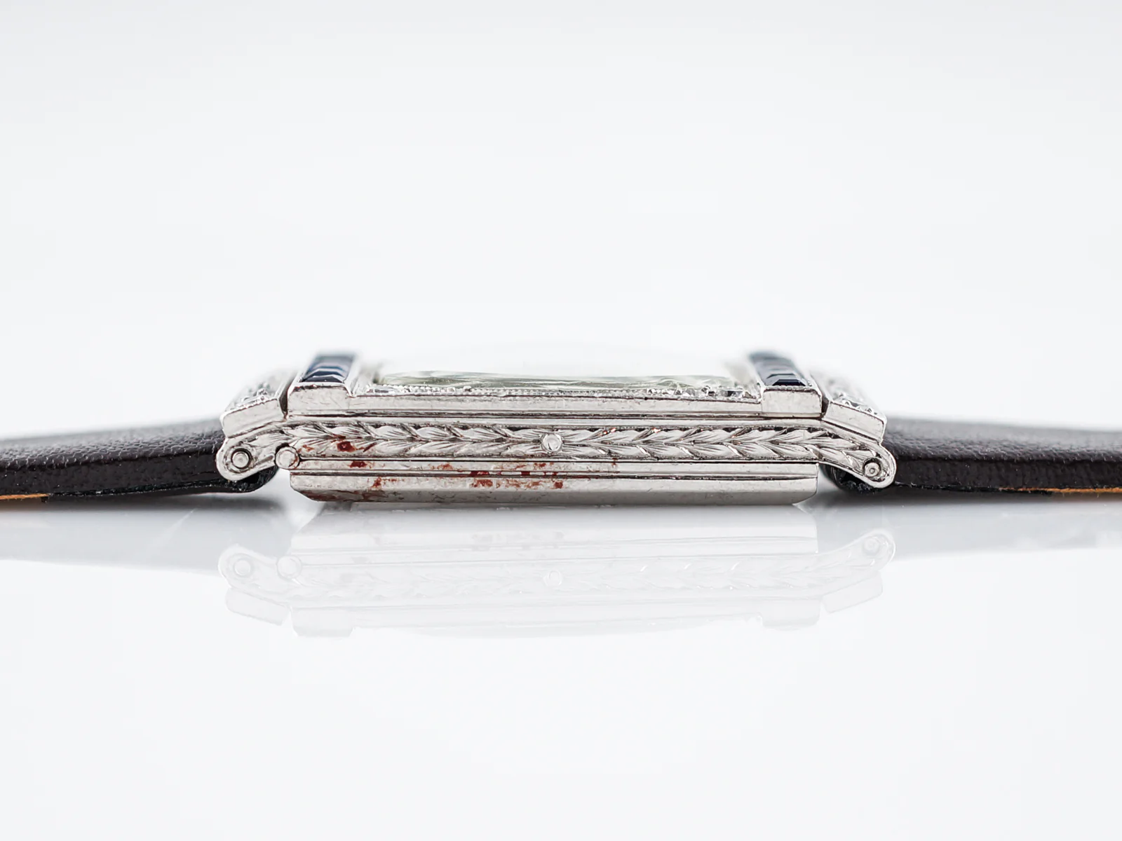 Antique Tiffany & Co Ladies Watch Art Deco 1.20 Square Cut Sapphires and .44 Diamonds in Platinum - Image 3