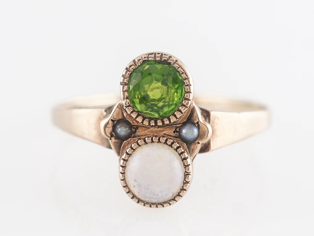 Antique Tourmaline & Opal Cocktail Ring in 9k Yellow Gold