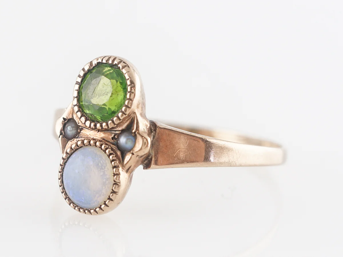 Antique Tourmaline & Opal Cocktail Ring in 9k Yellow Gold - Image 2