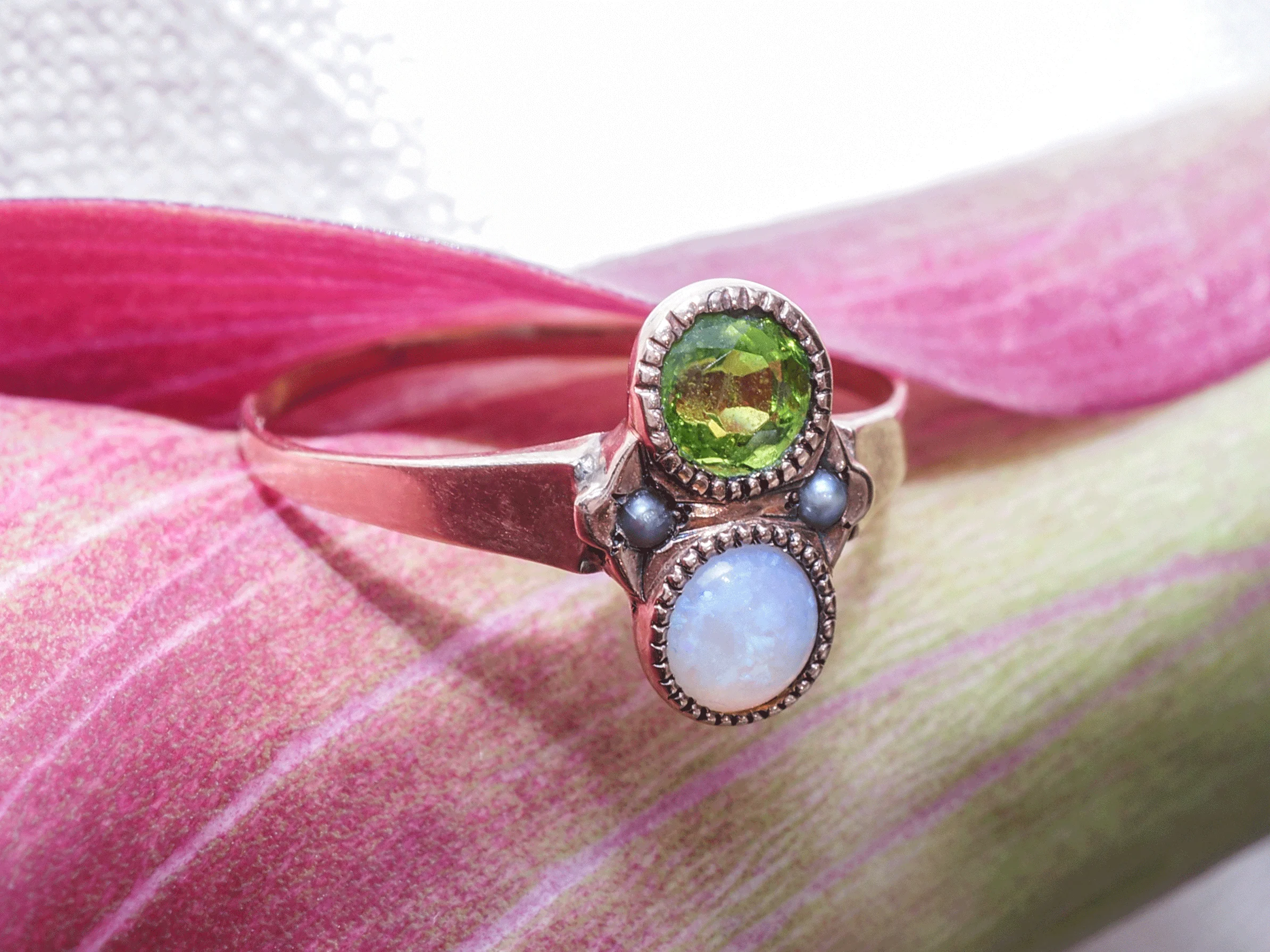 Antique Tourmaline & Opal Cocktail Ring in 9k Yellow Gold - Image 5