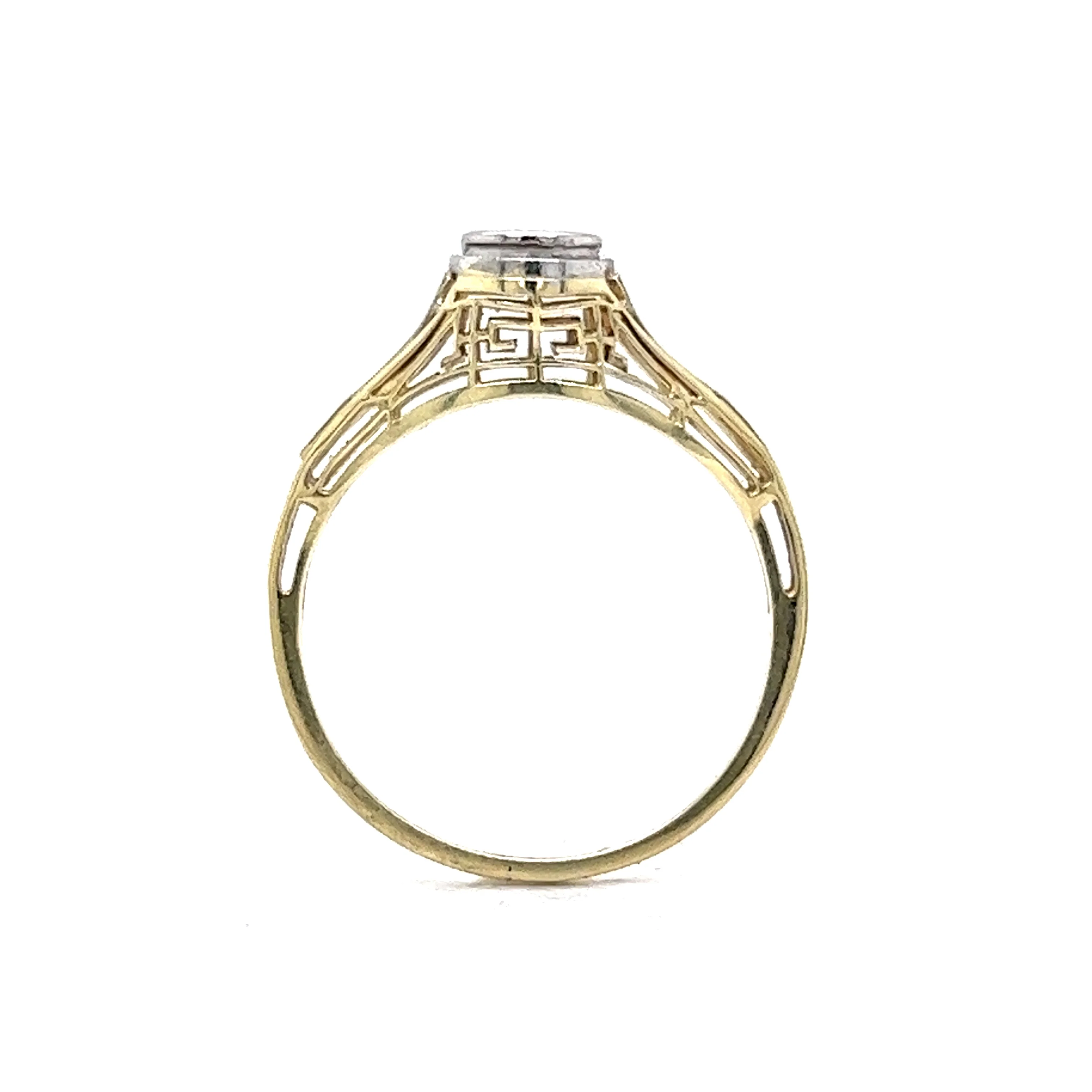 Antique Two-Tone Diamond Engagement Ring in Yellow Gold & Platinum - Image 4