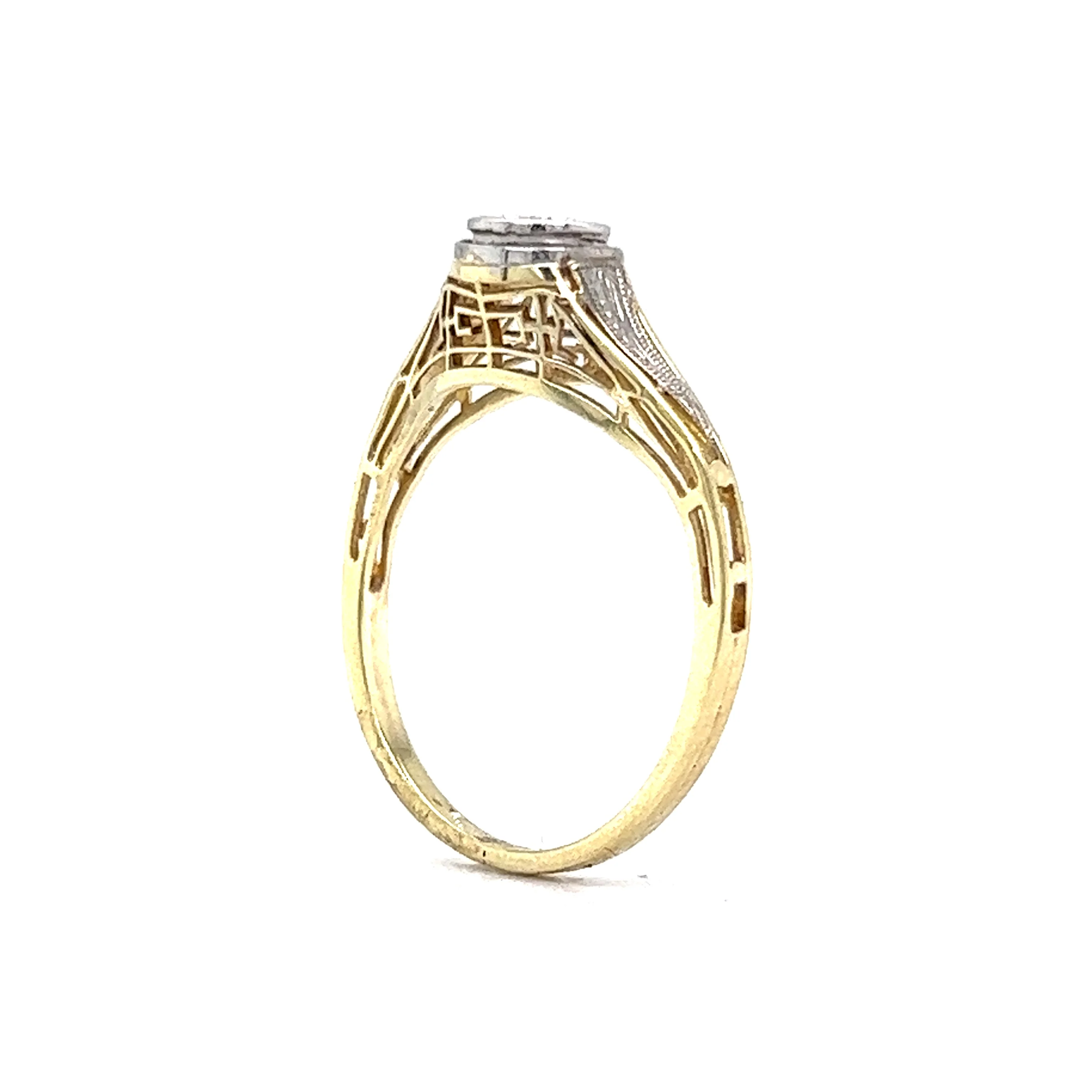 Antique Two-Tone Diamond Engagement Ring in Yellow Gold & Platinum - Image 5