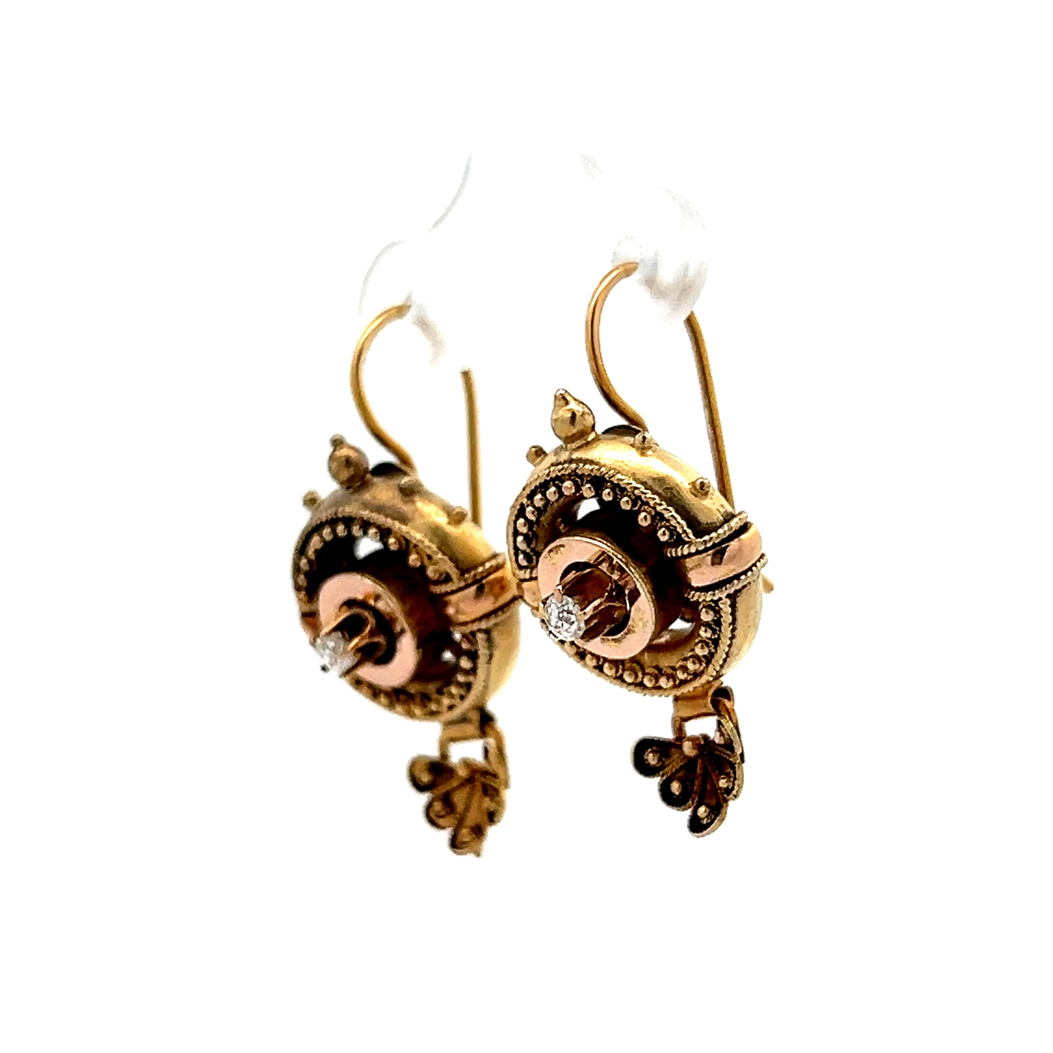 Antique Victorian .12 Diamond Drop Earrings in Yellow Gold - Image 2