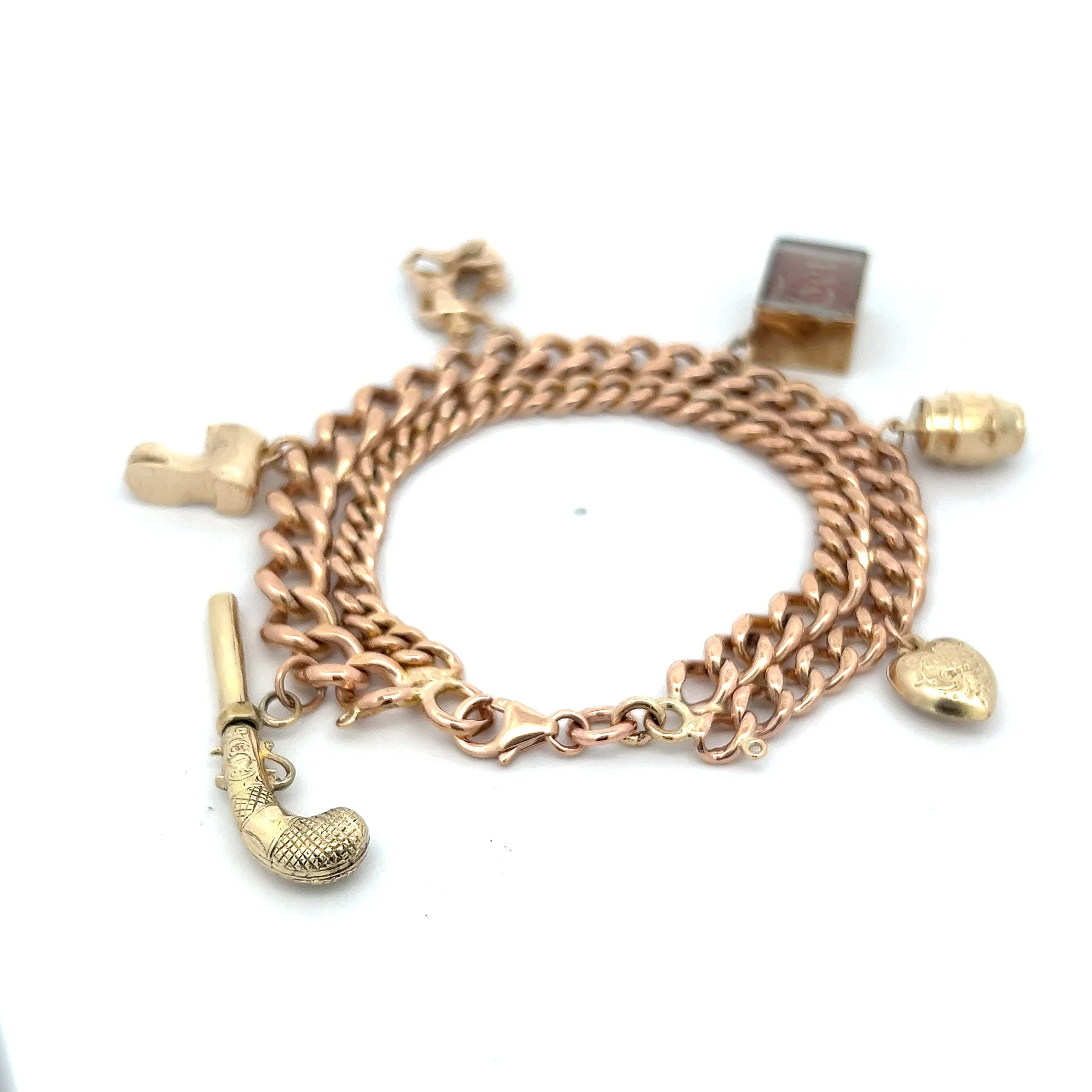 Antique Victorian Curb Link Charm Bracelet in 9k - Image 4