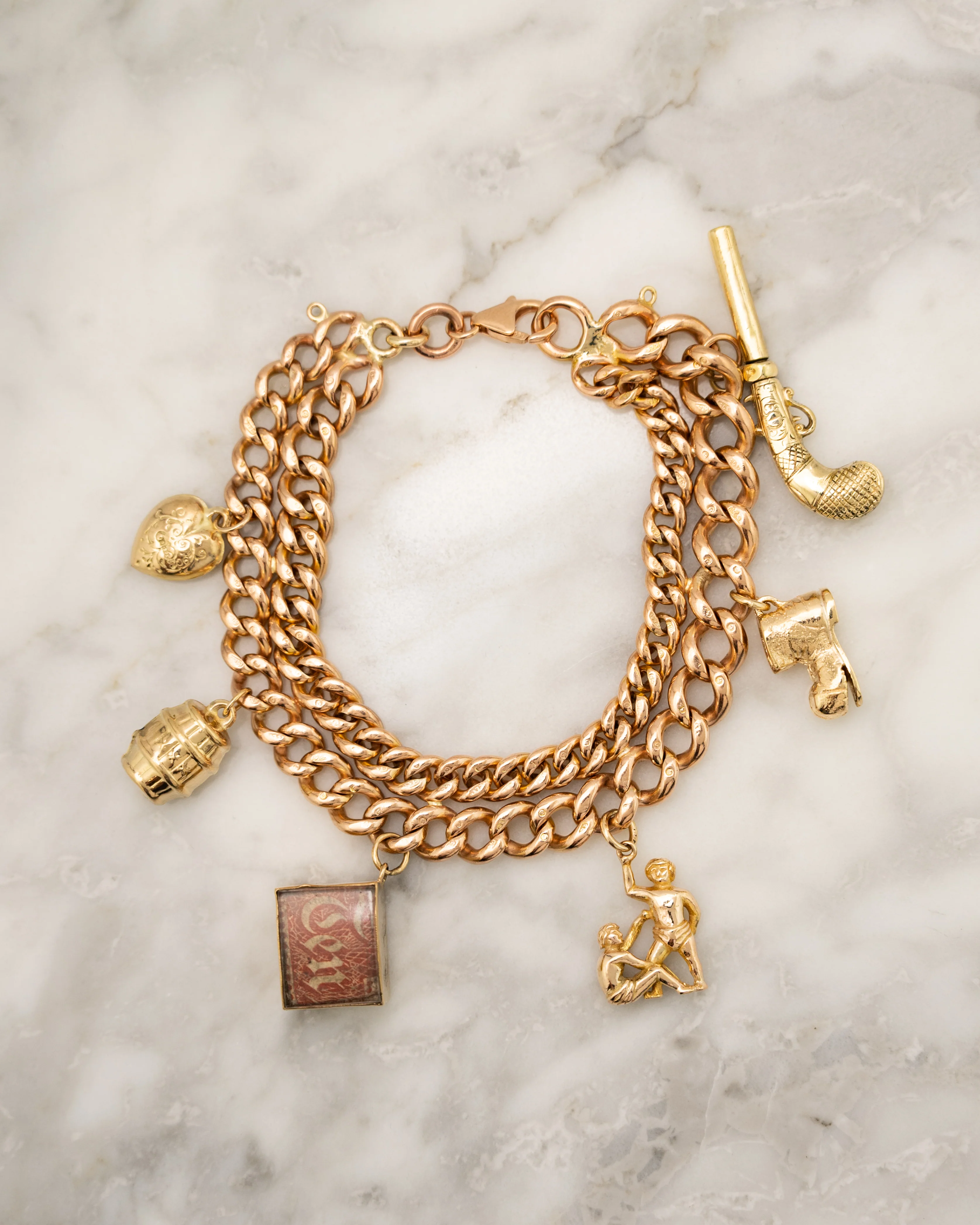 Antique Victorian Curb Link Charm Bracelet in 9k - Image 5