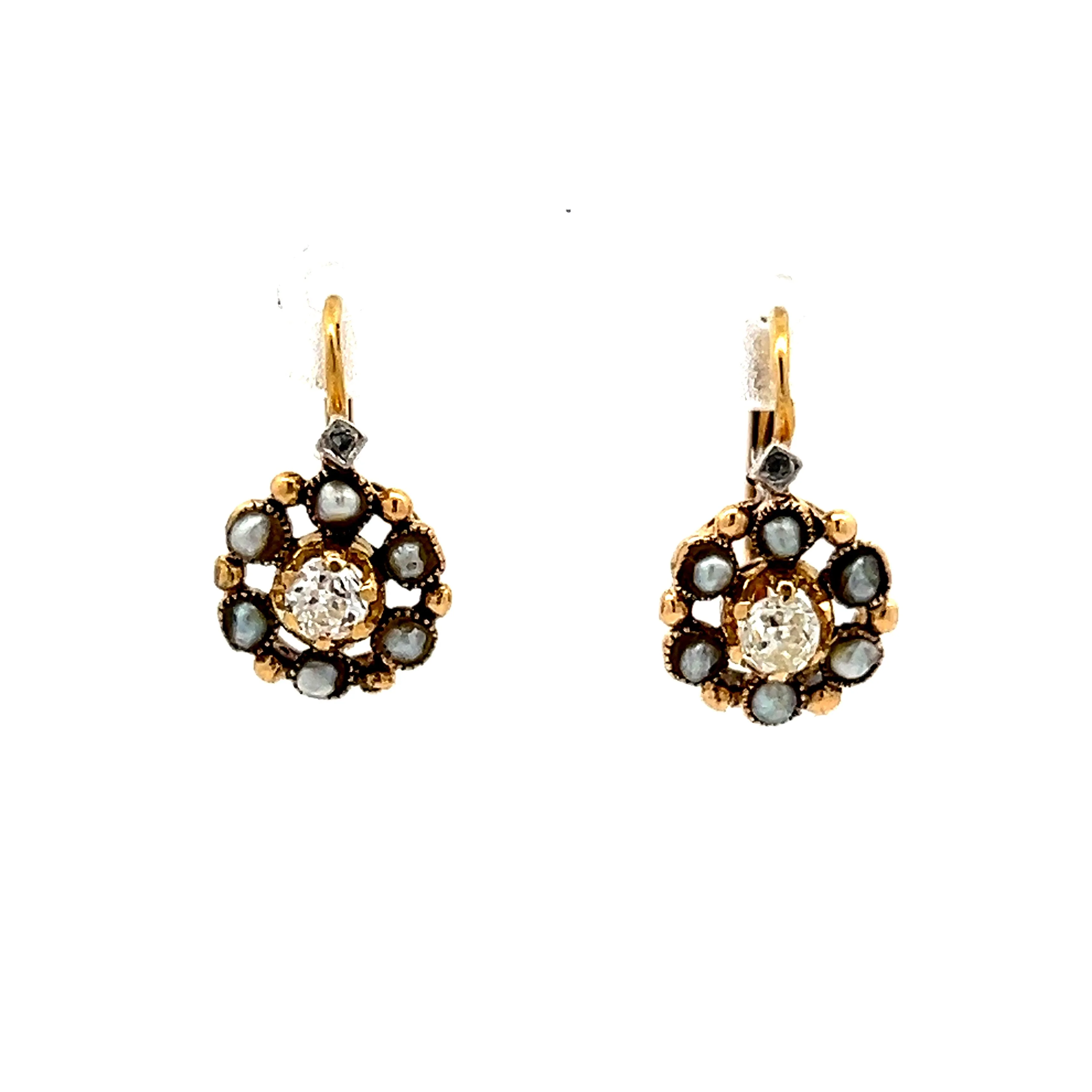Antique Victorian Diamond Earrings in 14k Yellow Gold