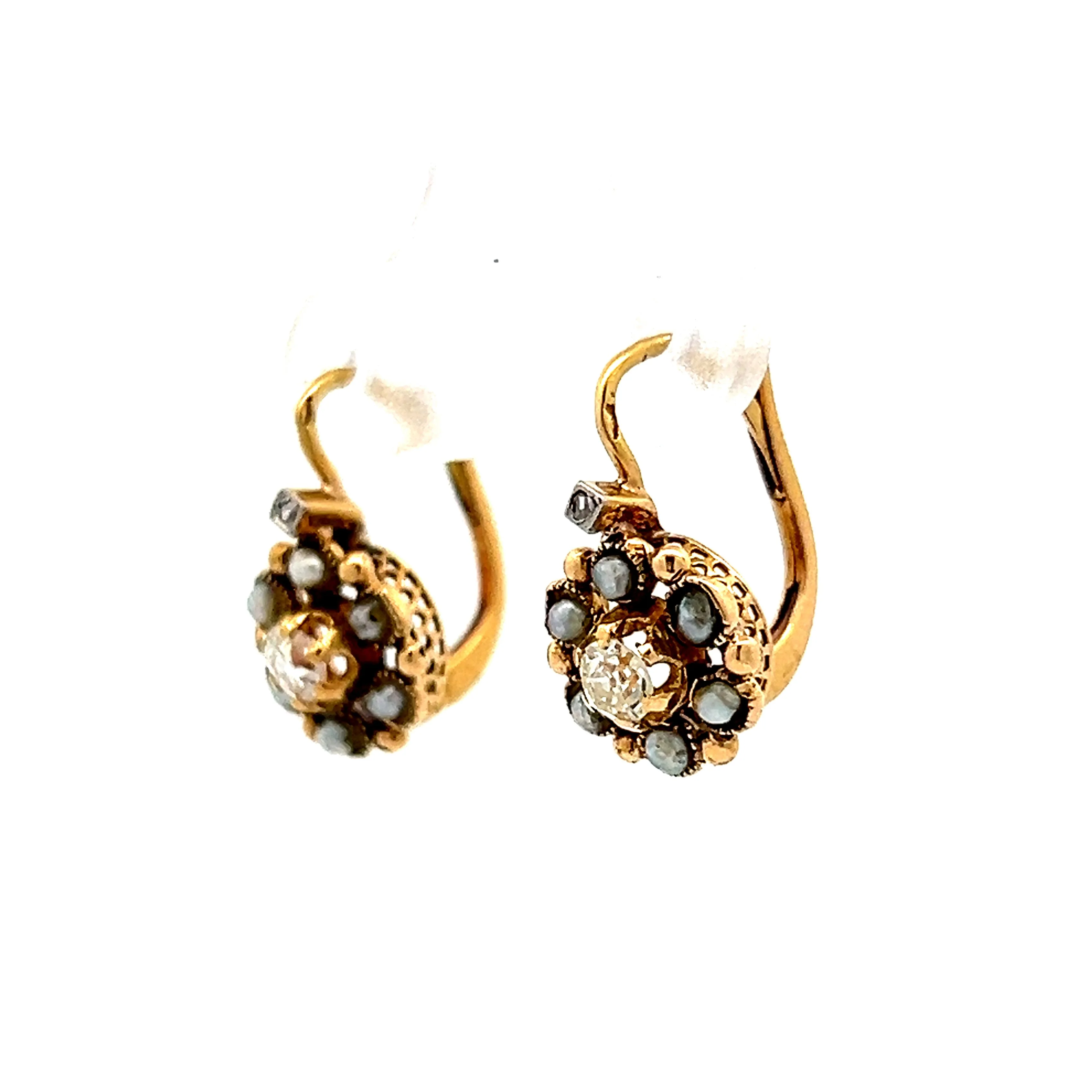 Antique Victorian Diamond Earrings in 14k Yellow Gold - Image 2