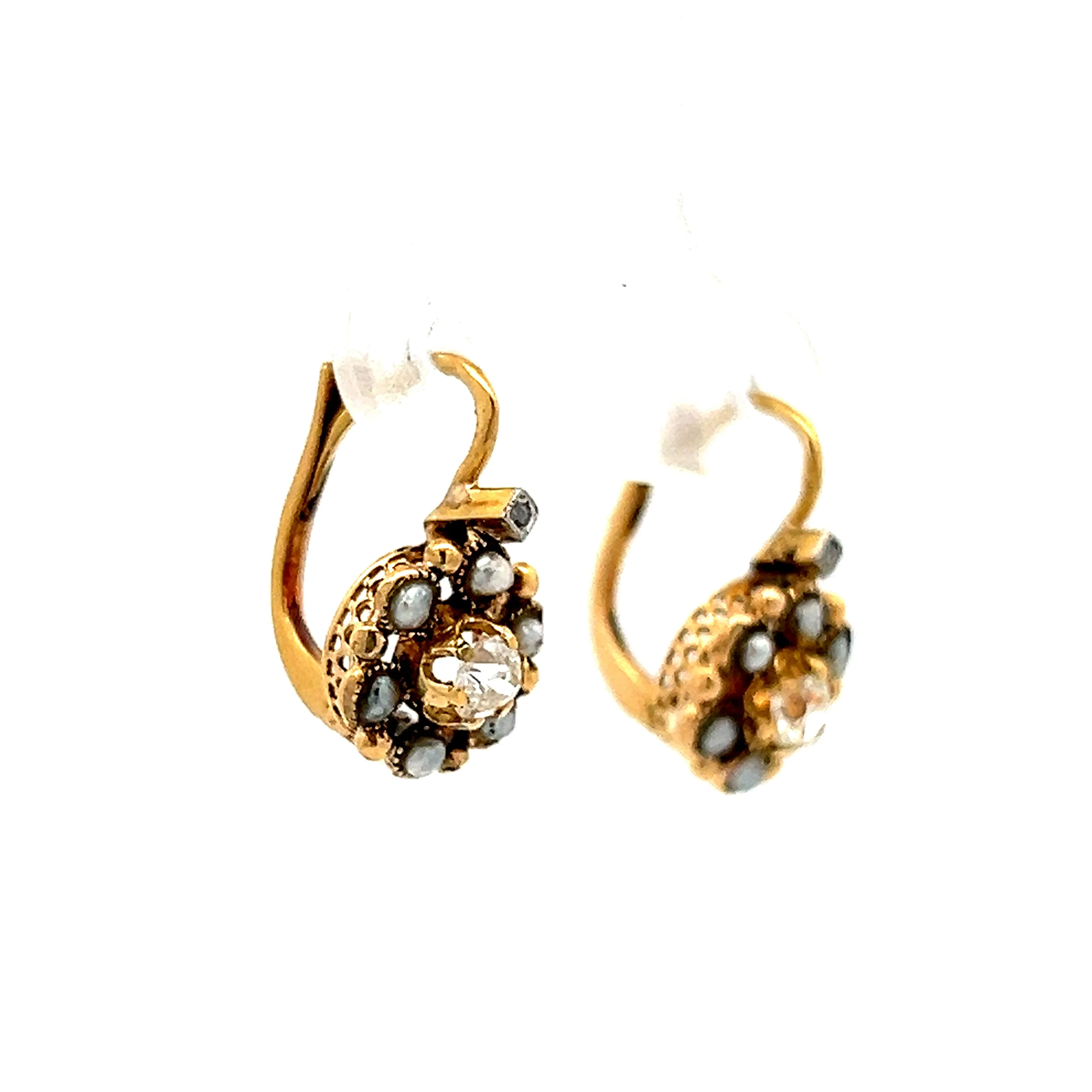Antique Victorian Diamond Earrings in 14k Yellow Gold - Image 3