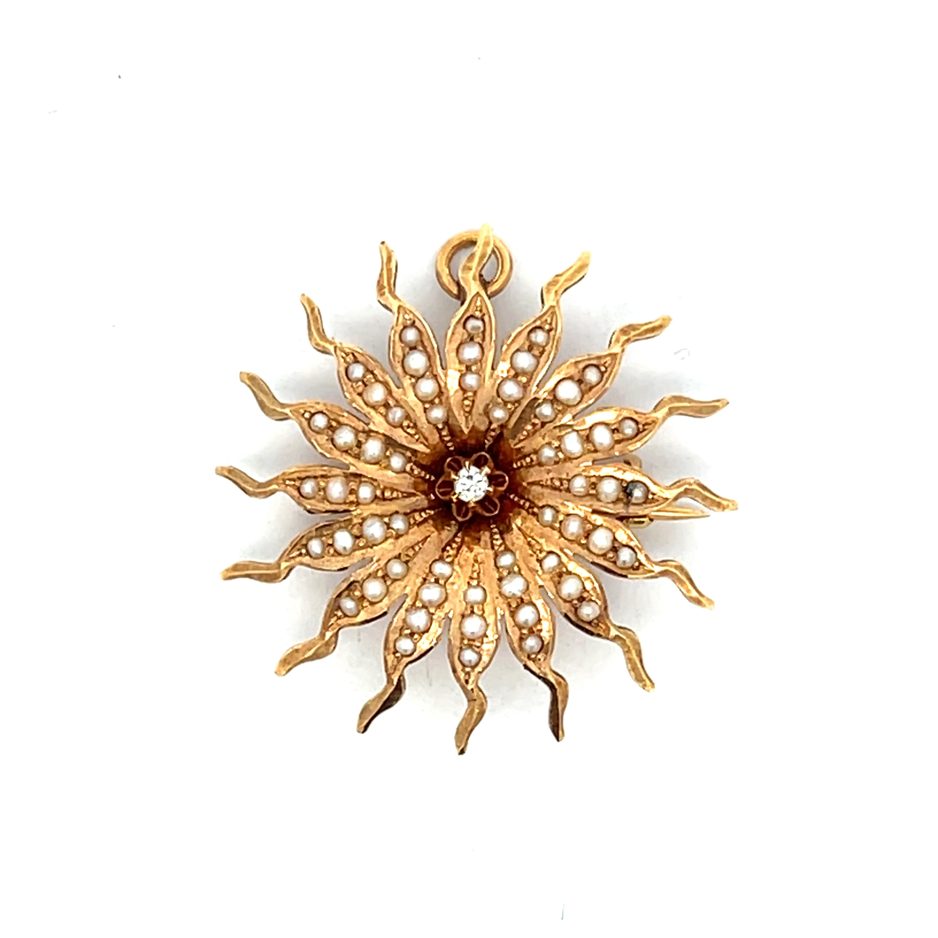 Antique Victorian Diamond Sunburst Pendant in 14k