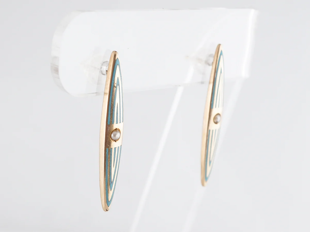 Antique Victorian Enamel Earrings w/ Pearls in 14k Yellow Gold - Image 3