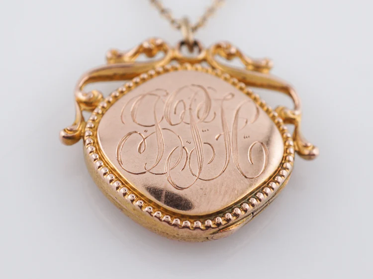 Antique Victorian Engraved Locket in 12k Yellow Gold