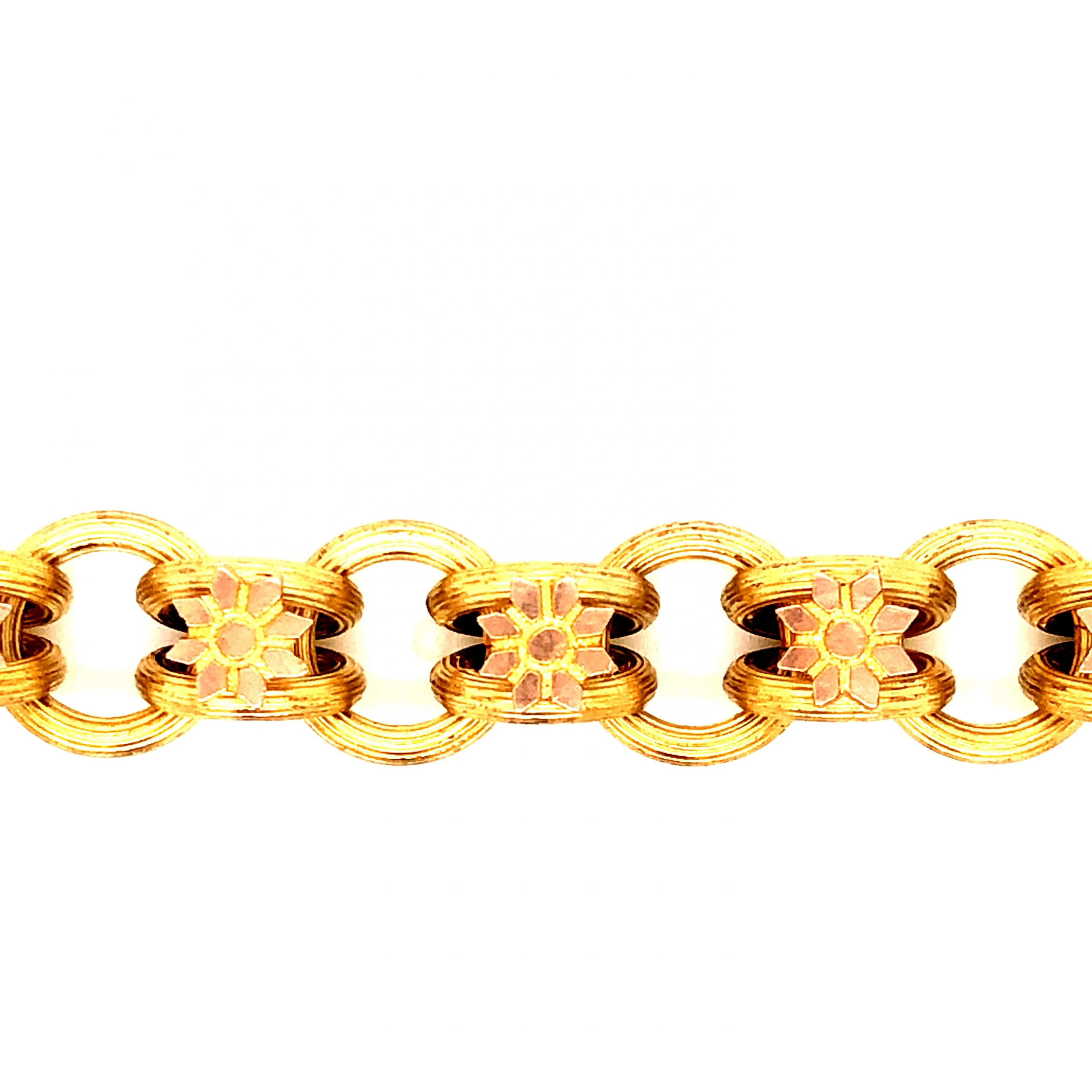 Antique Victorian Floral Chain Padlock Bracelet in 14k Yellow Gold - Image 3