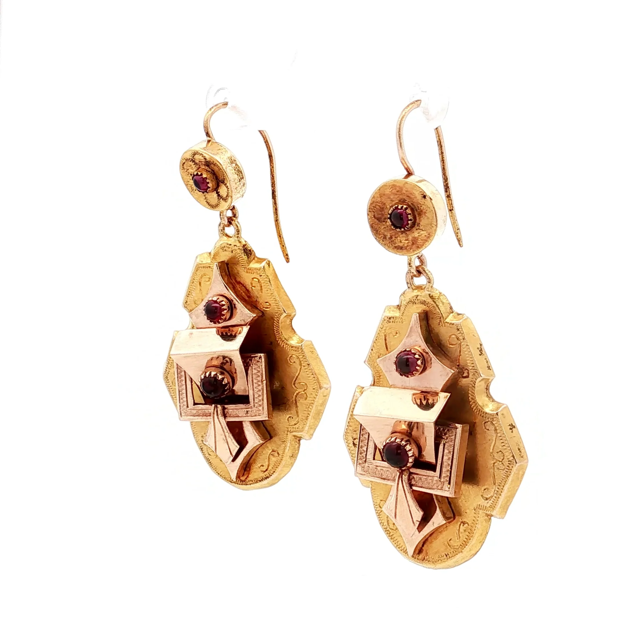 Antique Victorian Garnet Drop Earrings 10k - Image 2