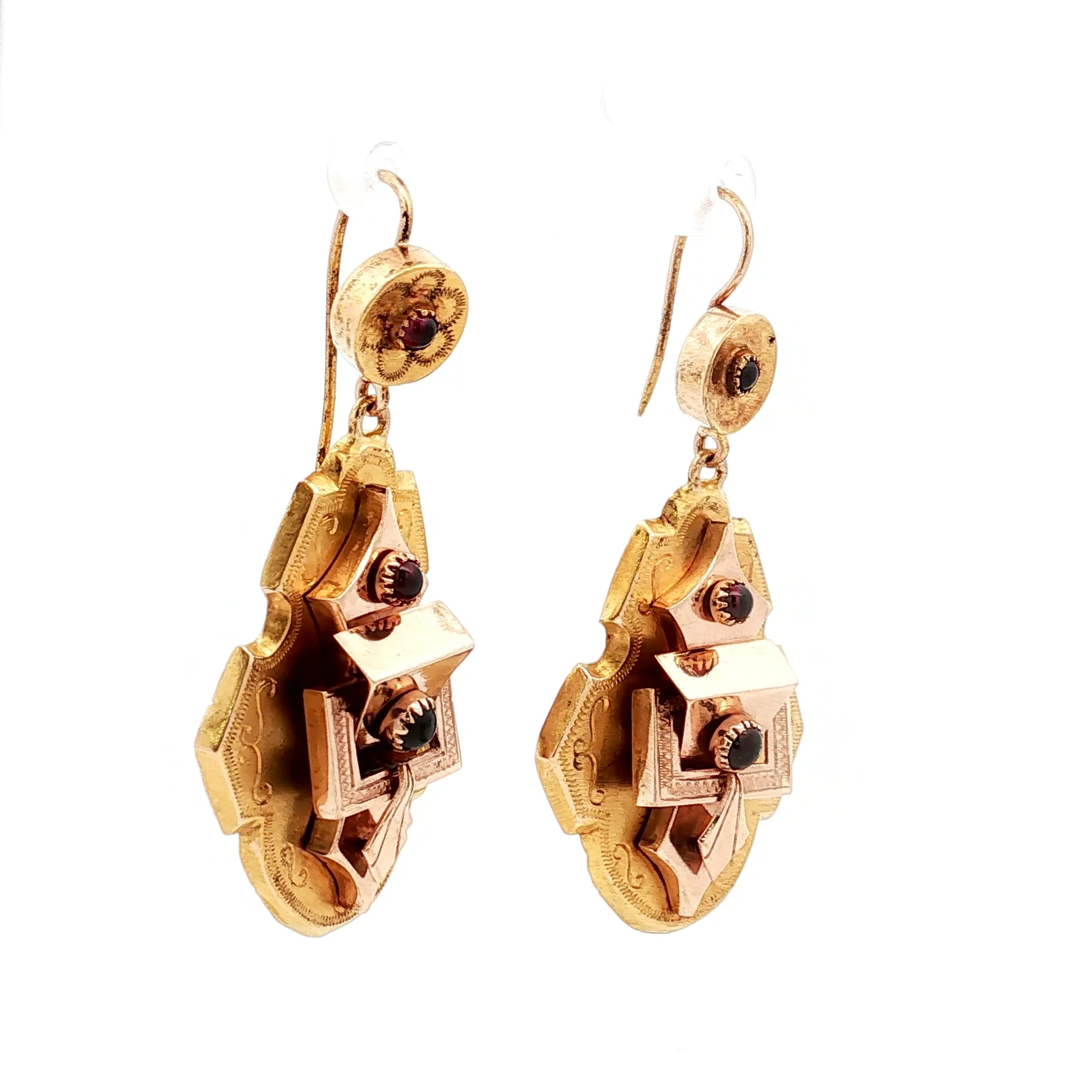 Antique Victorian Garnet Drop Earrings 10k - Image 3